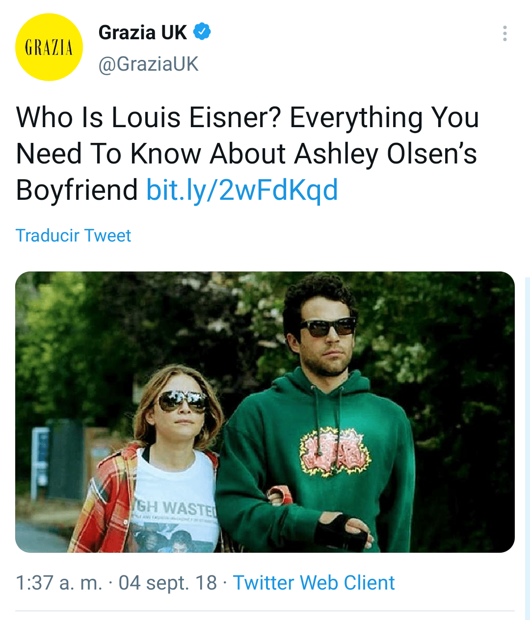 Ashley Olsen and Louis Eisner | Photo: Twitter/Grazie UK