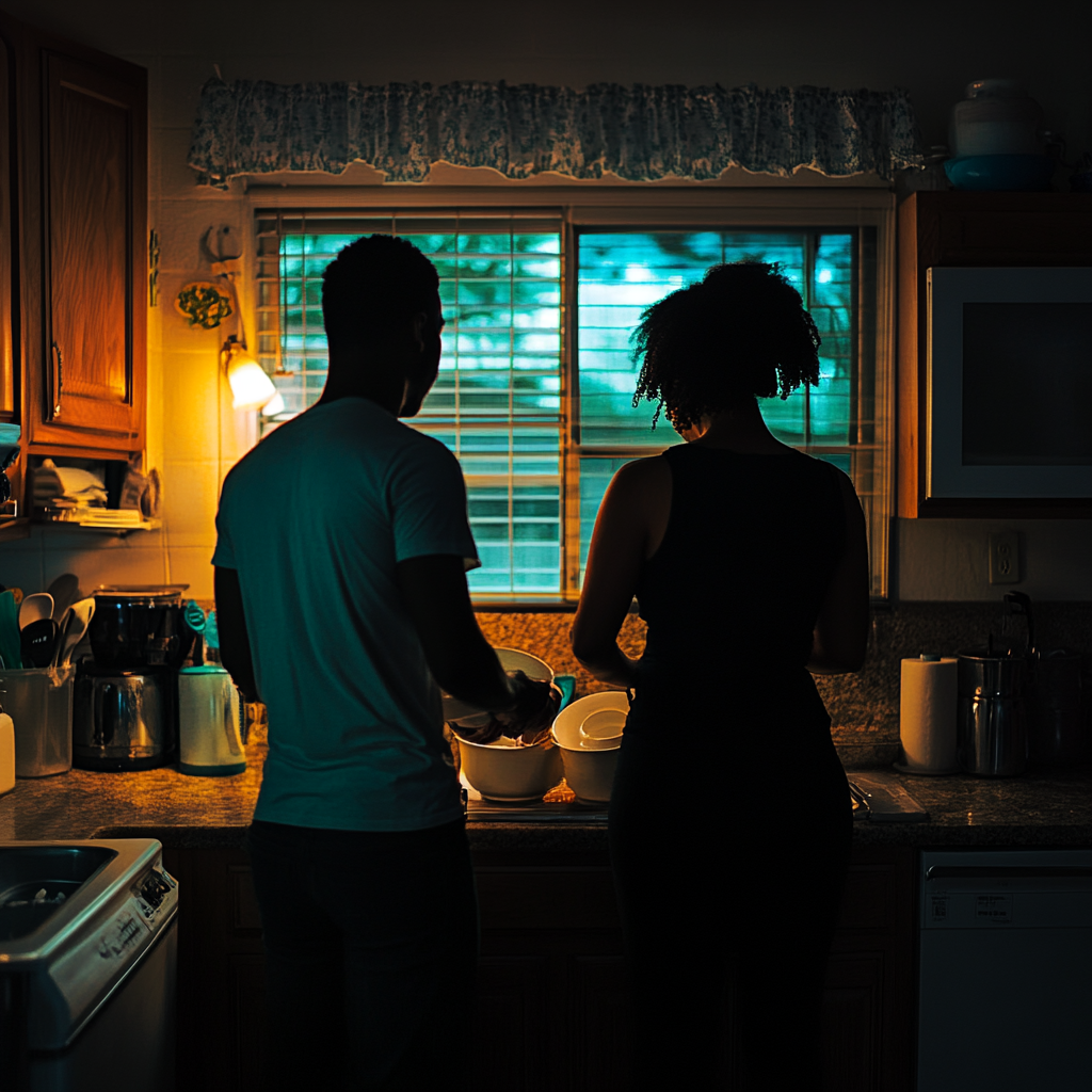 Couple cleaning dishes | Source: Midjourney