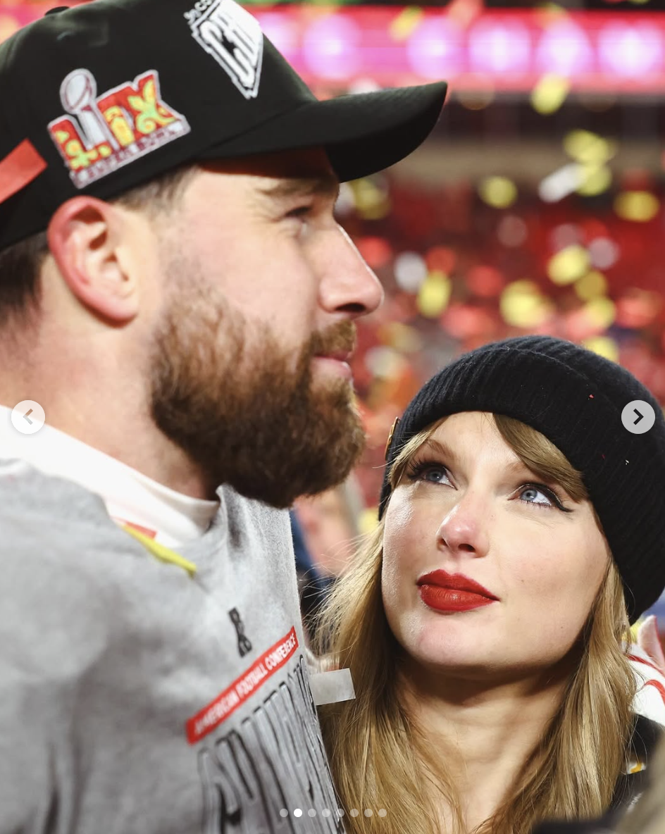 Taylor Swift is seen lovingly gazing at Travis Kelce, in a photo shared on January 27, 2025 | Source: Instagram/chiefs