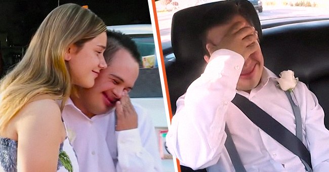 Daniel Rivas and Kylie Fronius hugging and smiling [left]; Daniel Rivas smiling with his hand over his face [right]. │Source: youtube.com/FOX5 Las Vegas