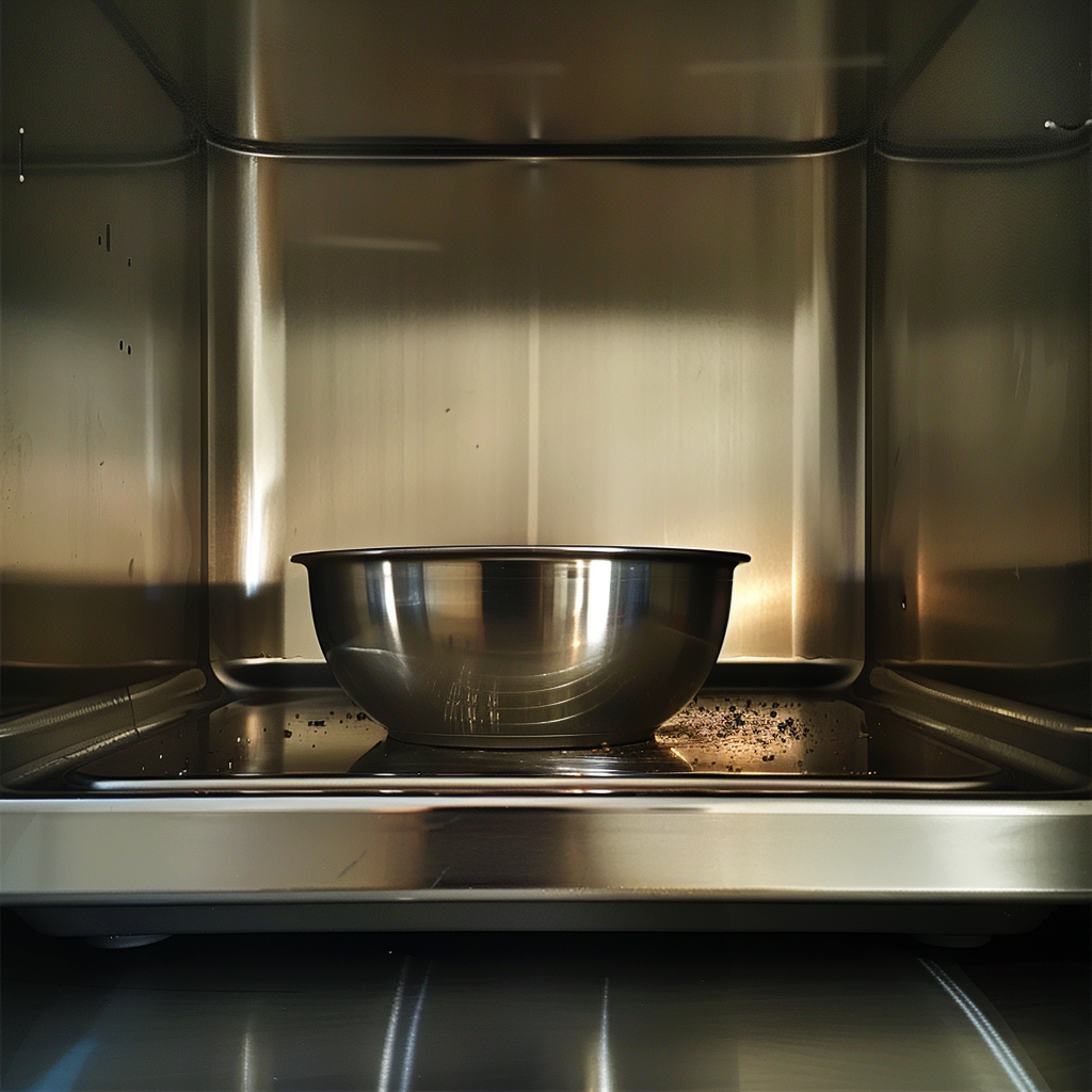 A metal bowl in a microwave | Source: Midjourney