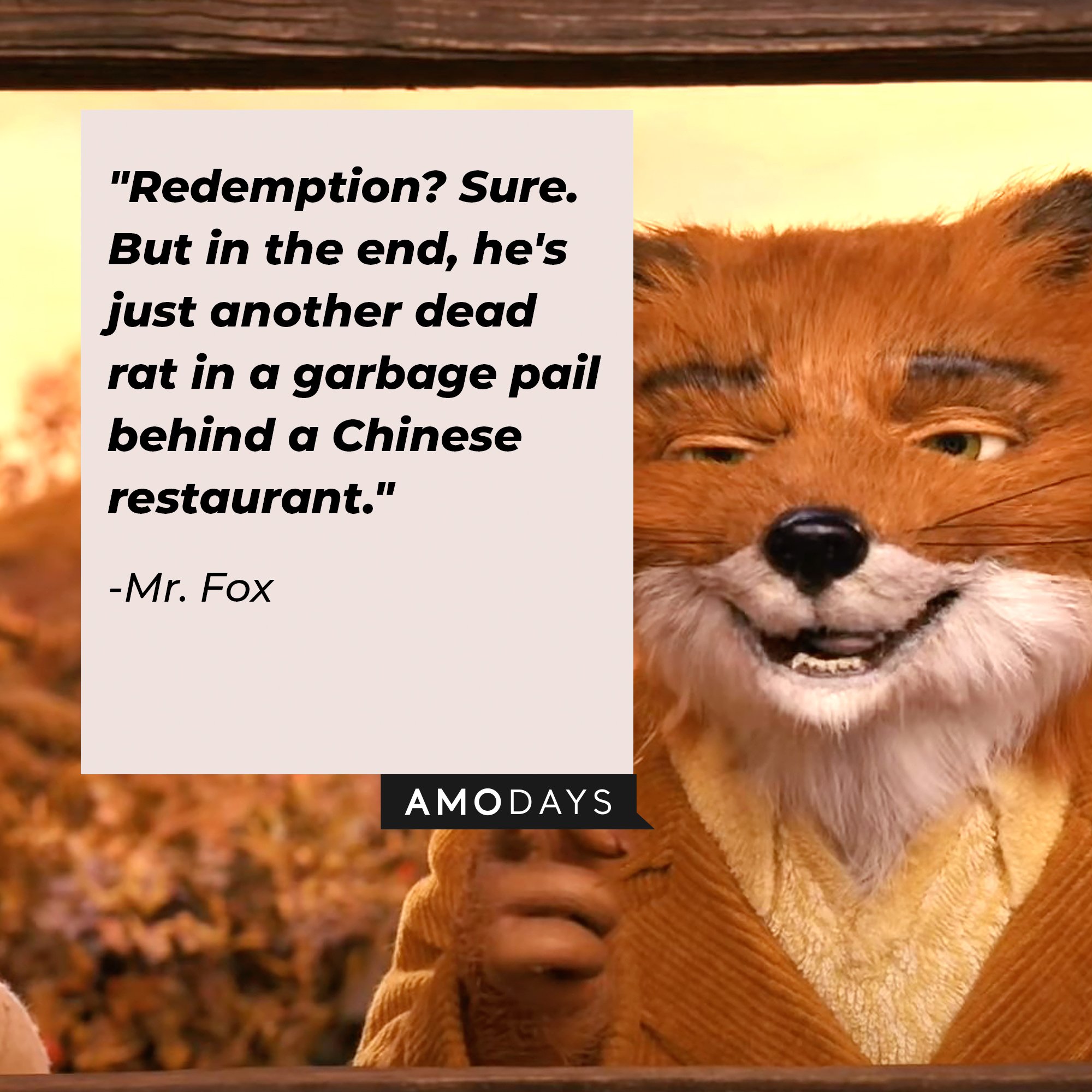  Mr. Fox's Quote: "Redemption? Sure. But in the end, he's just another dead rat in a garbage pail behind a Chinese restaurant." | Image: AmoDays