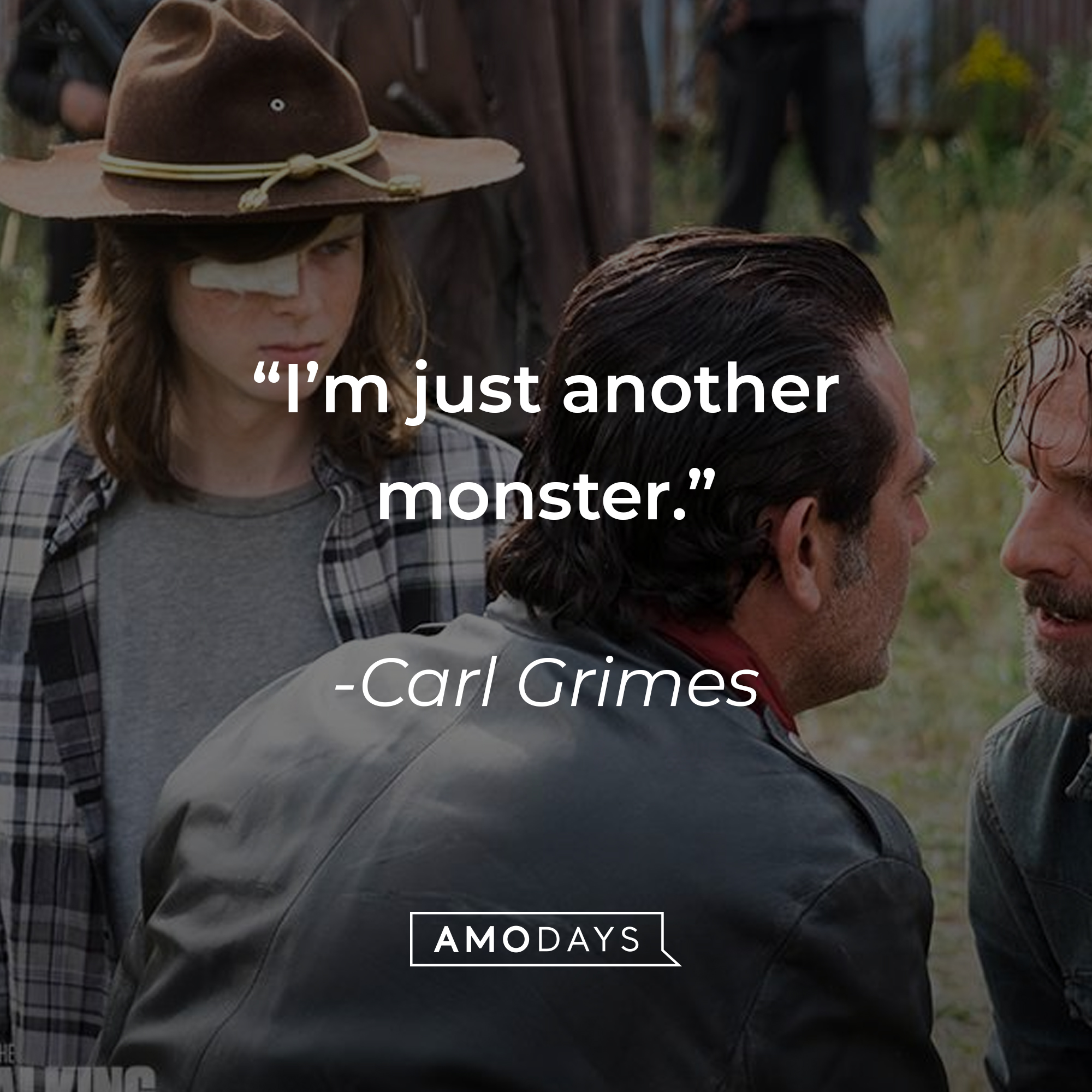 Carl Grimes and two other characters with Grimes’ quote ”I’m just another monster.” | Source: facebook.com/TheWalkingDeadAMC