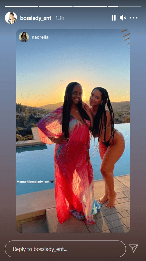 Screenshot of photo of Shante Broadus and a lady known as Naorelle posing by a swimming pool. | Source: Instagram/bosslady_ent