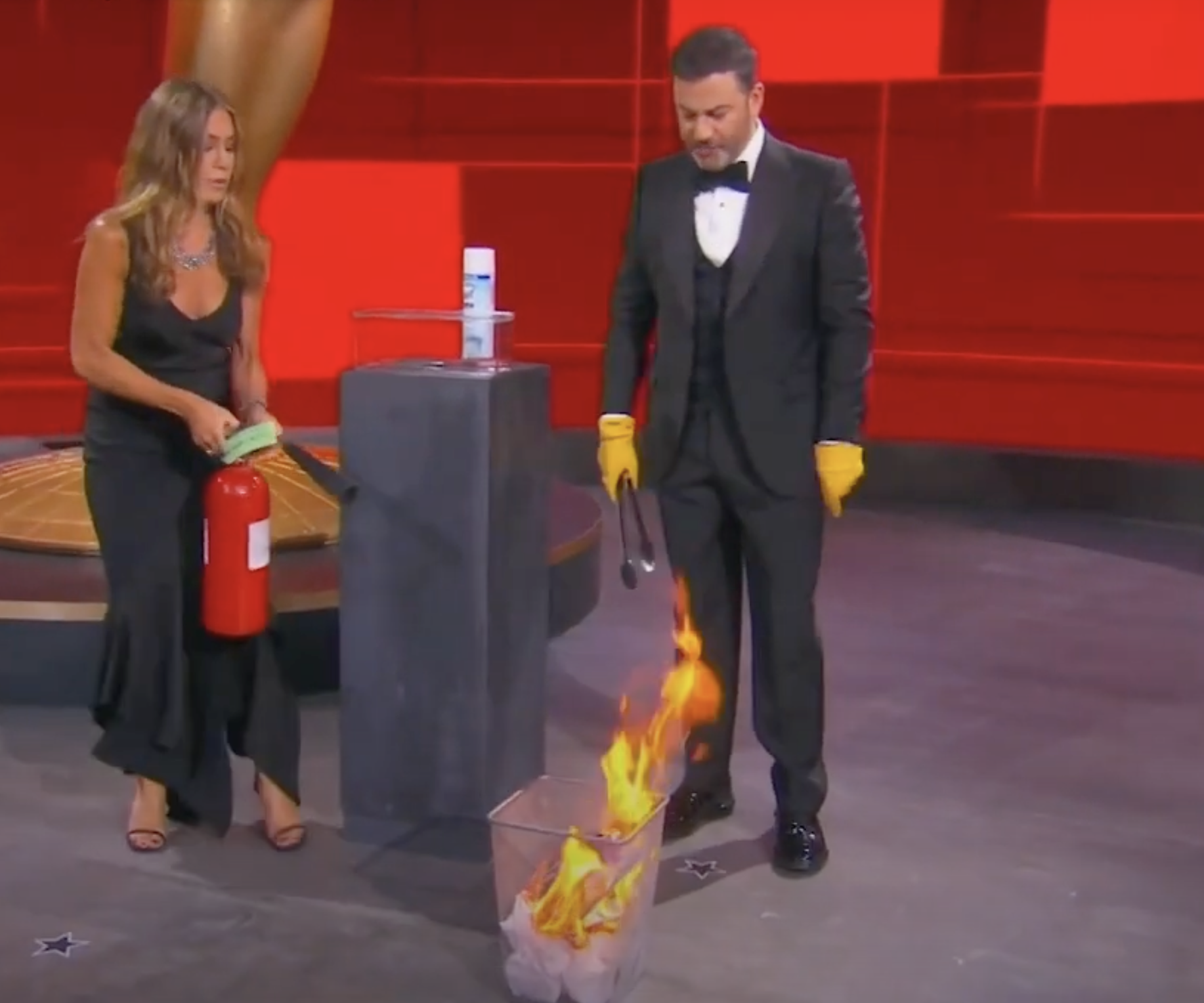 Jennifer Aniston and Jimmy Kimmel during the 72nd Primetime Emmys in 2020 from a video dated September 21, 2020. | Source: YouTube/Access Hollywood