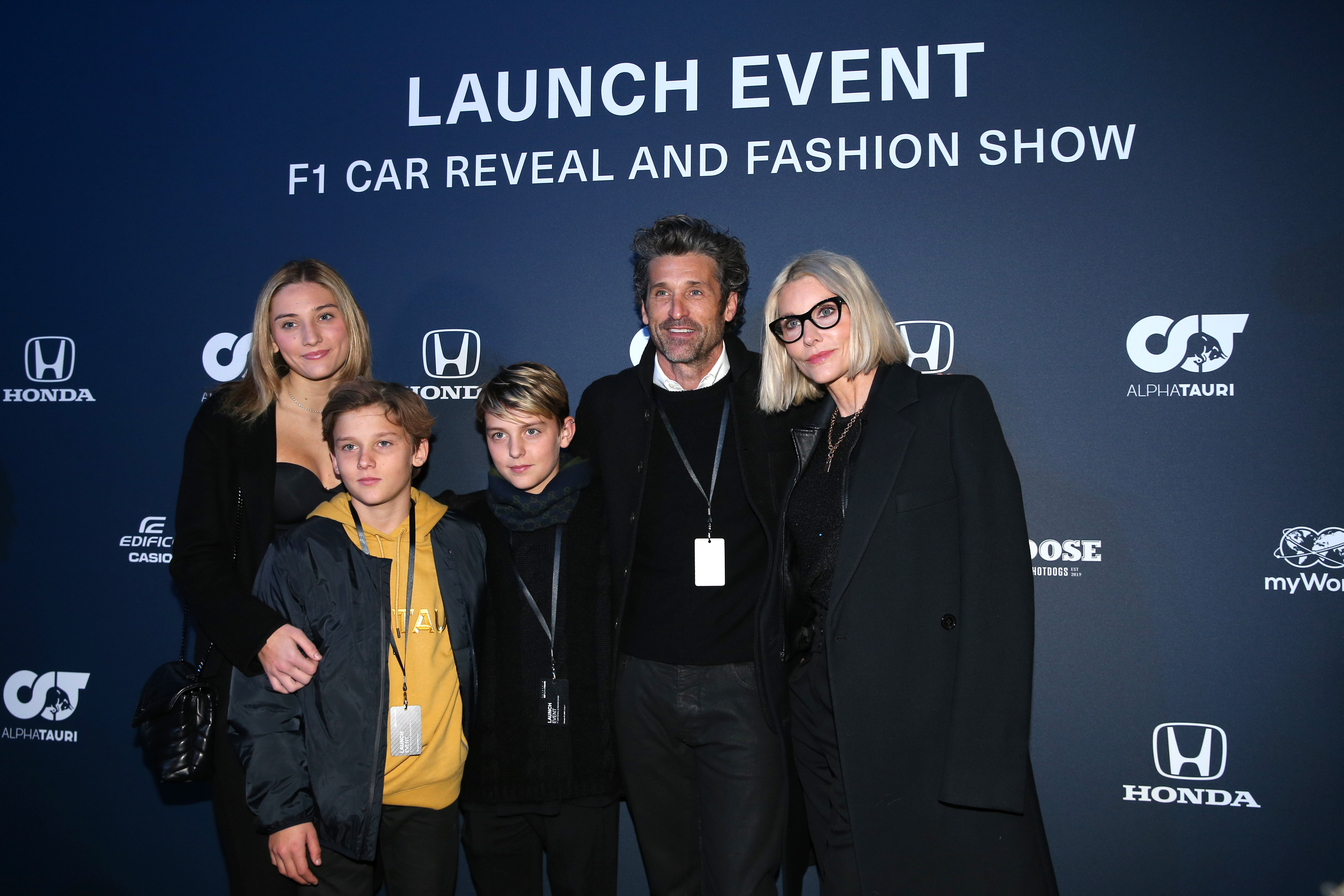 Patrick and Jillian Dempsey with their kids, Talula, Darby, and Sullivan Dempsey at the Scuderia AlphaTauri launch event in Salzburg, Austria on February 14, 2020 | Source: Getty Images