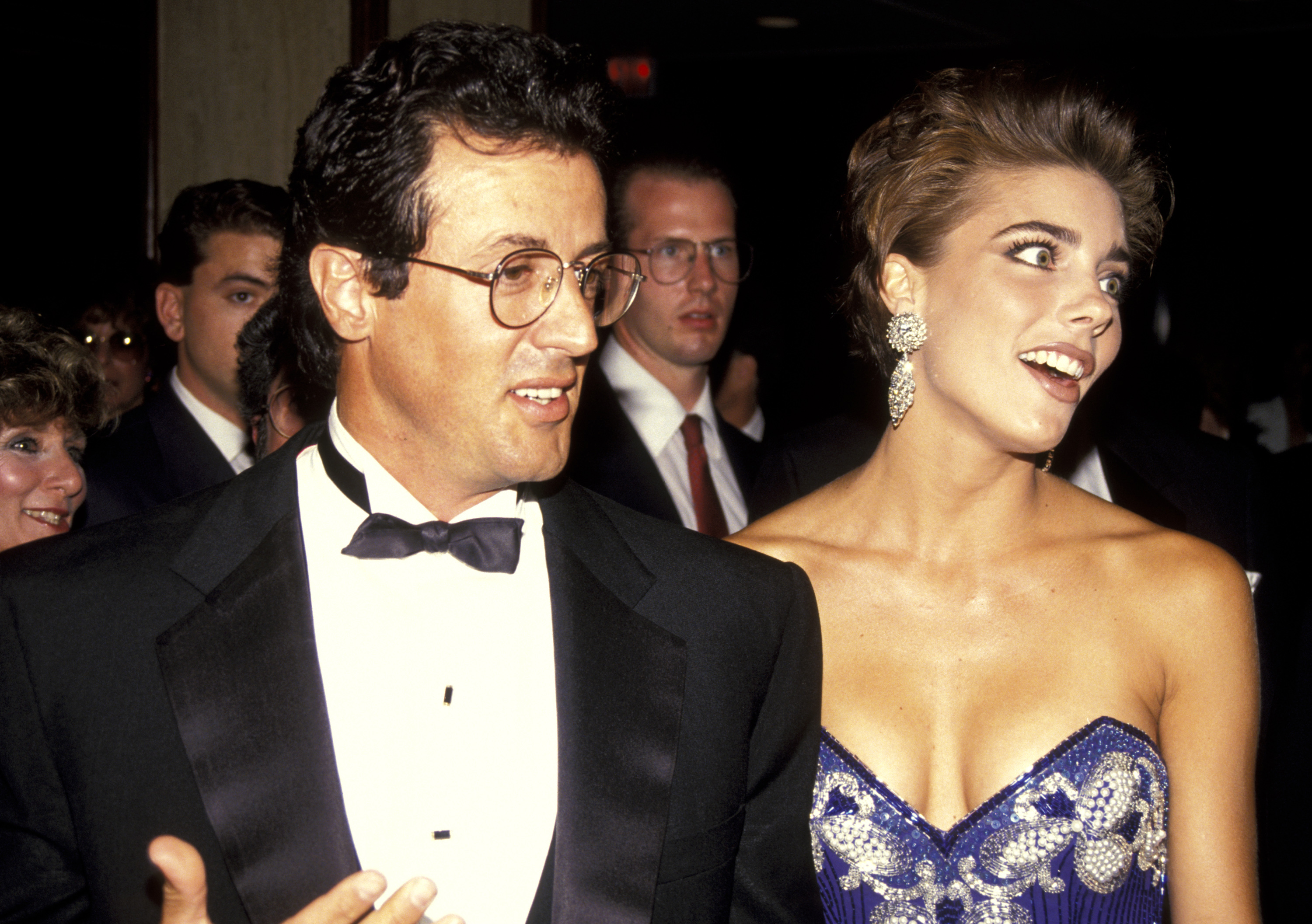 Sylvester Stallone and Jennifer Flavin during the Simon Wiesenthal Center's National Leadership Award Presented to Arnold Schwarzenegger in Los Angeles, California, on June 16, 1991 | Source: Getty Images