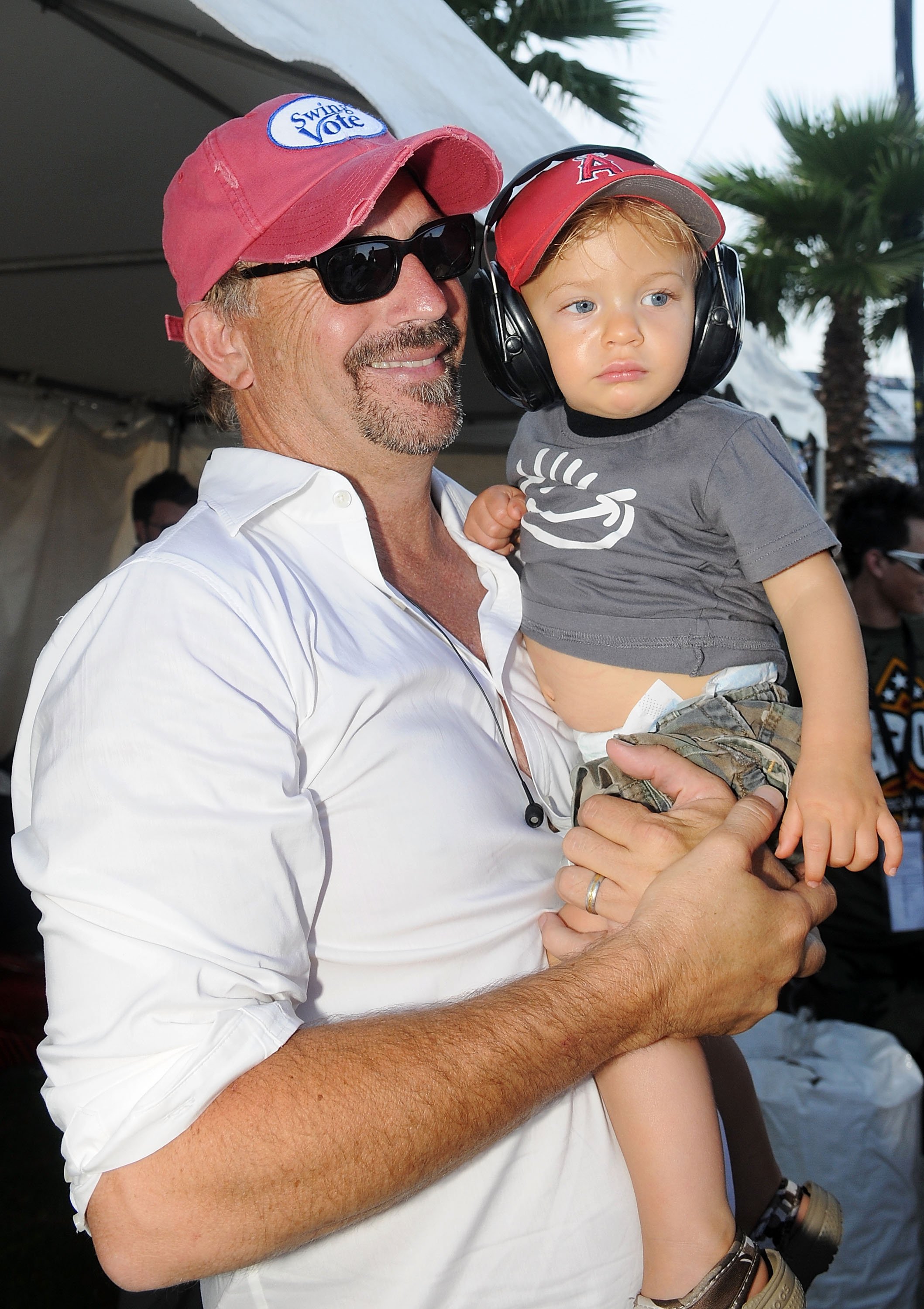 Kevin and Cayden Costner at the NASCAR Sprint Cup Series in Daytona Beach on July 5, 2008 | Source: Getty Images 