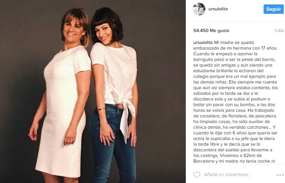 Mensaje escrito por Úrsula Corberó en marzo de 2017, horrando a su madre en un Día de la Mujer. | Foto: Instagram/ursulolita