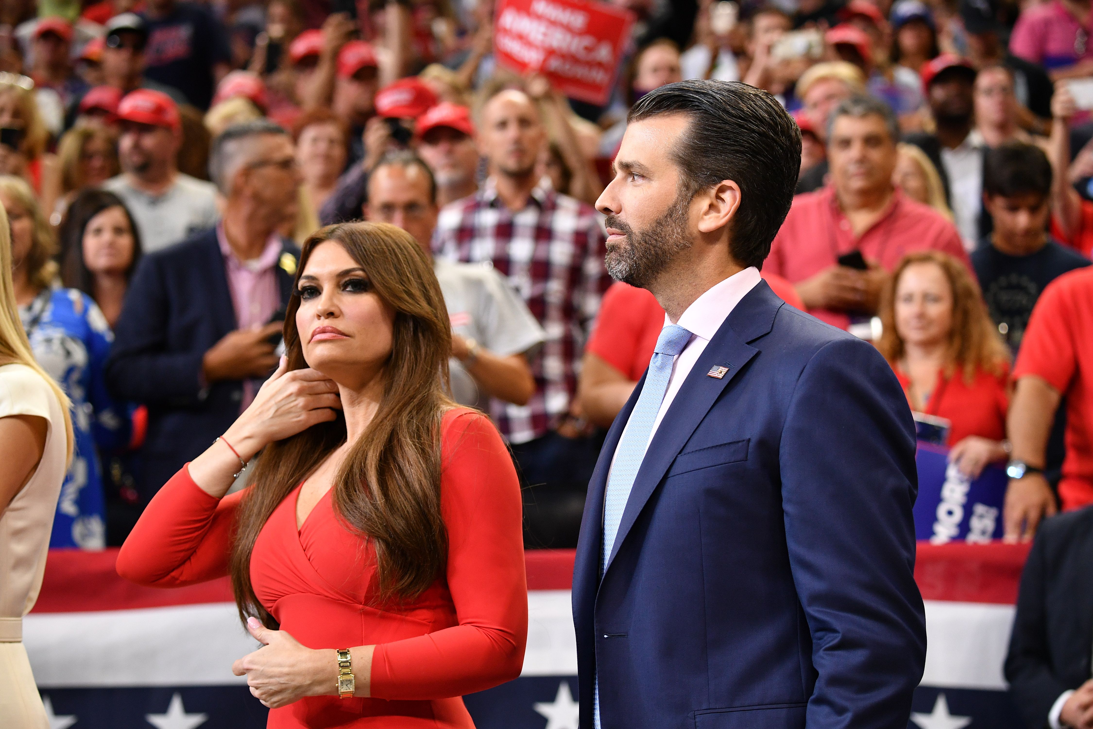 Kimberly Guilfoyle and Donald Trump Jr. arrive at a rally on June 18, 2019, in Orlando, Florida. | Source: Getty Images