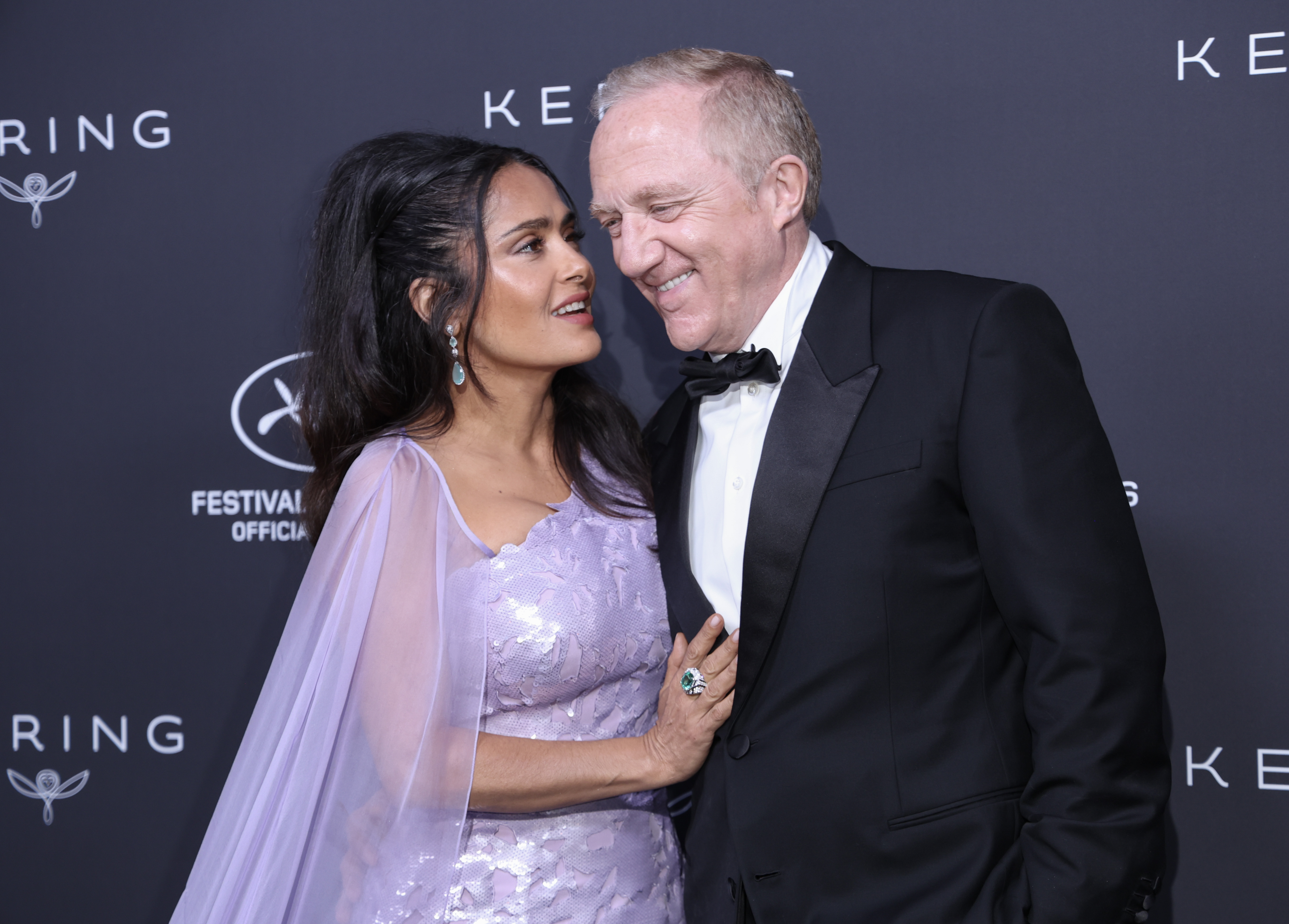 Salma Hayek and Francois-Henri Pinault during the 77th annual Cannes Film Festival at on May 19, 2024, in Cannes, France. | Source: Getty Images