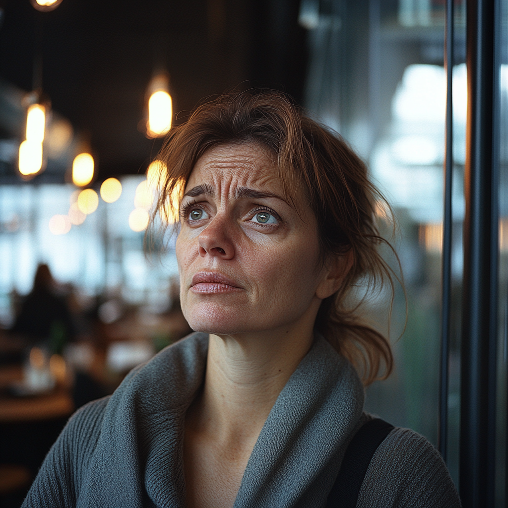 An emotional woman leaves a restaurant | Source: Midjourney