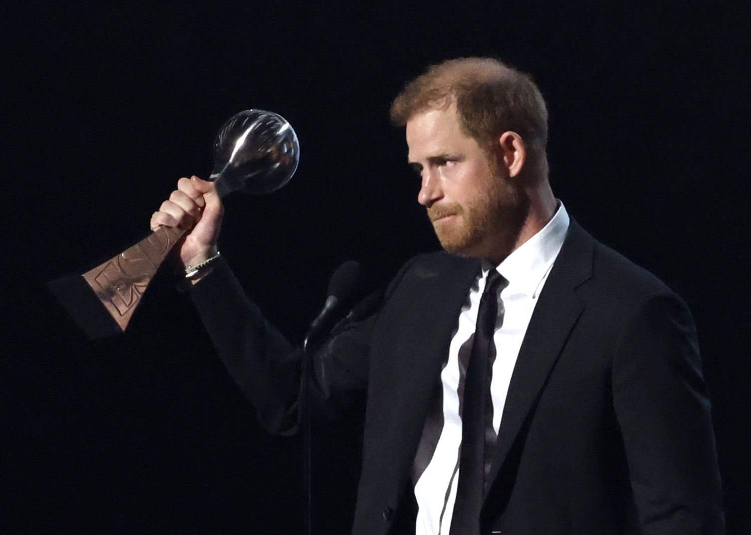 Prince Harry accepting the Pat Tillman Award during the 2024 ESPY Awards on July 11, 2024, in Hollywood, California. | Source: Getty Images