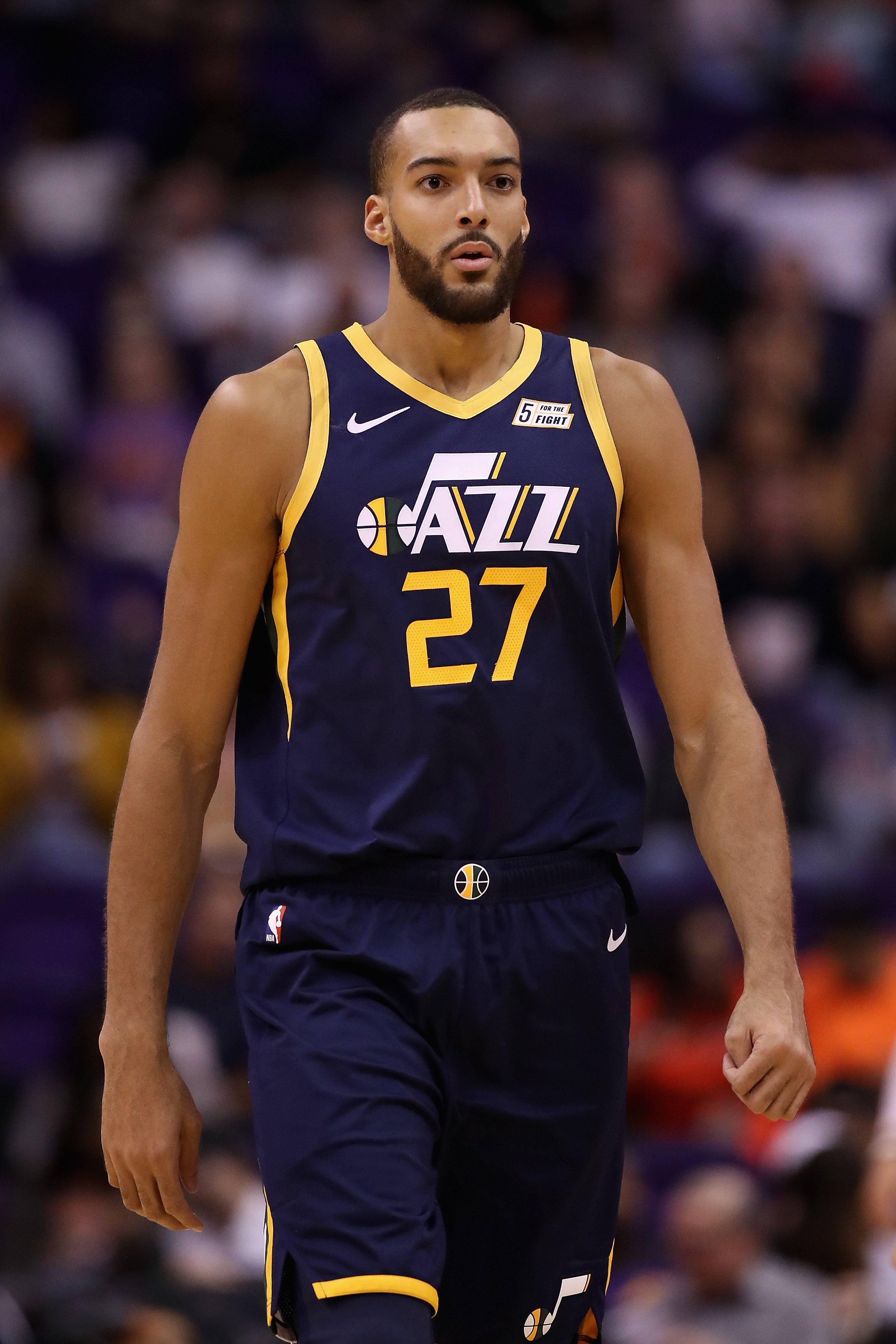 Rudy Gobert #27 of the Utah Jazz during an NBA game against the Phoenix Suns on October 28, 2019, in Phoenix, Arizona. | Source: Getty Images.