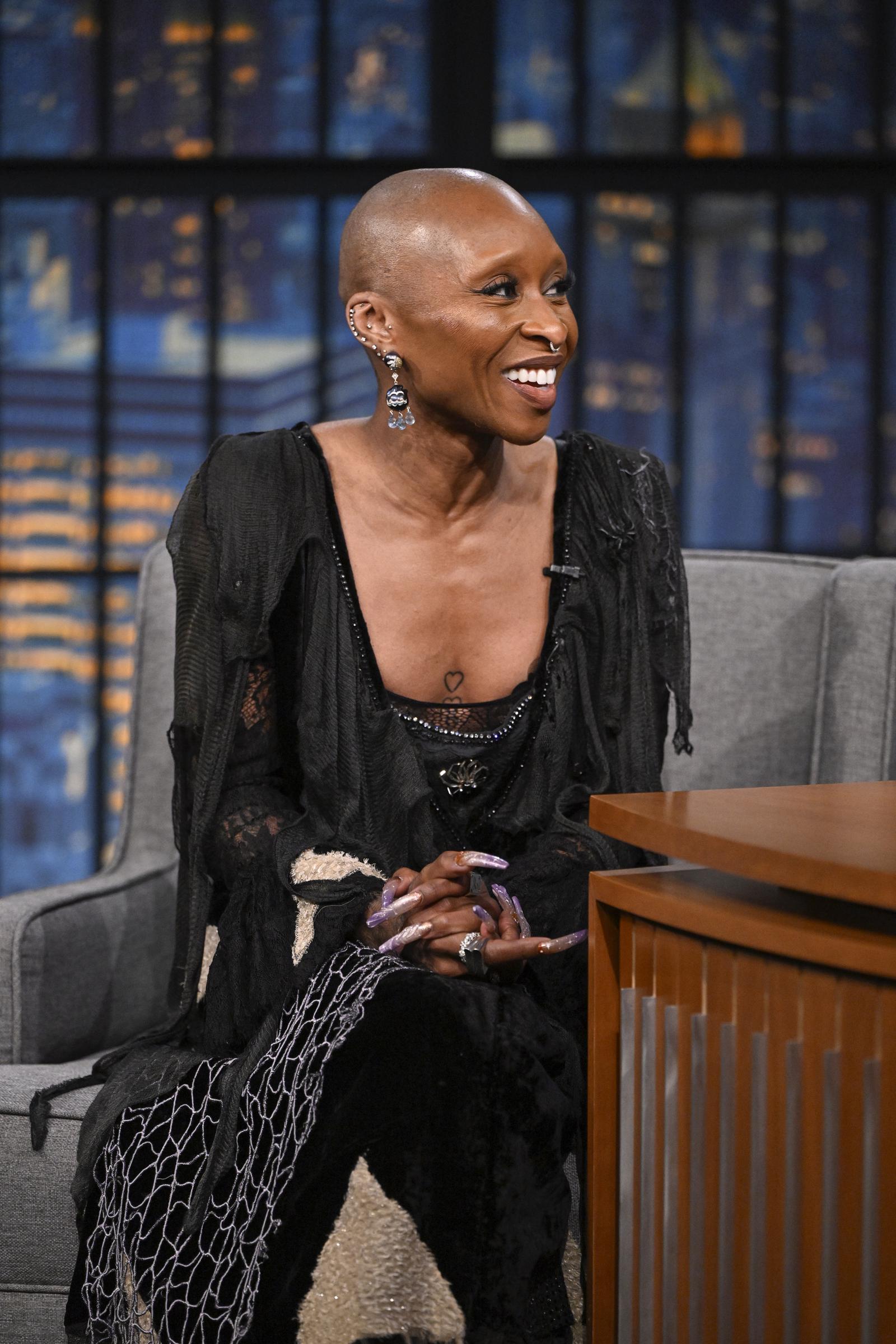 Cynthia Erivo during an interview with host Seth Meyers on "Late Night with Seth Meyers" on November 20, 2025, in New York City | Source: Getty Images