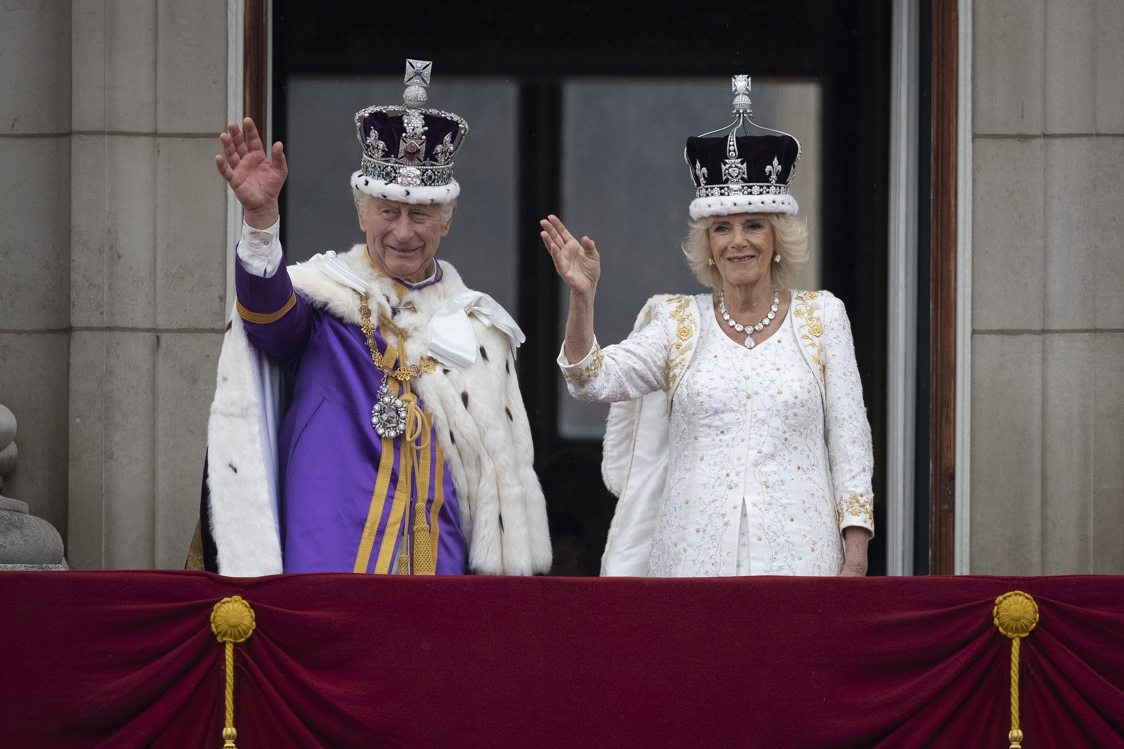 King Charles III  and Queen Camilla on the Buckingham Palace balcony after being crowned during the coronation ceremony on May 6, 2023 in London, England | Source: Getty Images