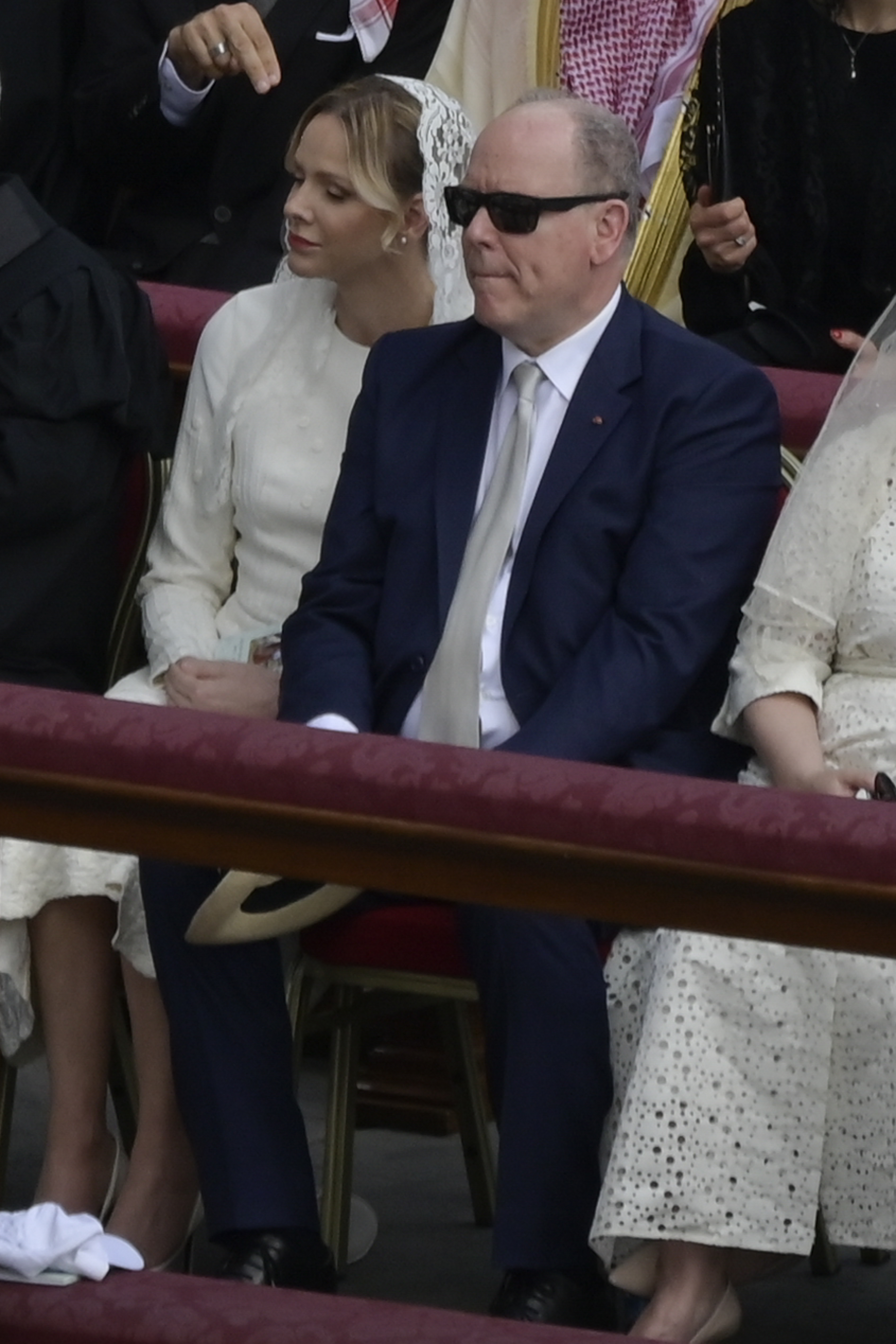 Prince Albert II of Monaco and Princess Charlene take their seats among the dignitaries gathered for Pope Leo XIV's Inauguration Mass in St. Peter's Square. | Source: Getty Images