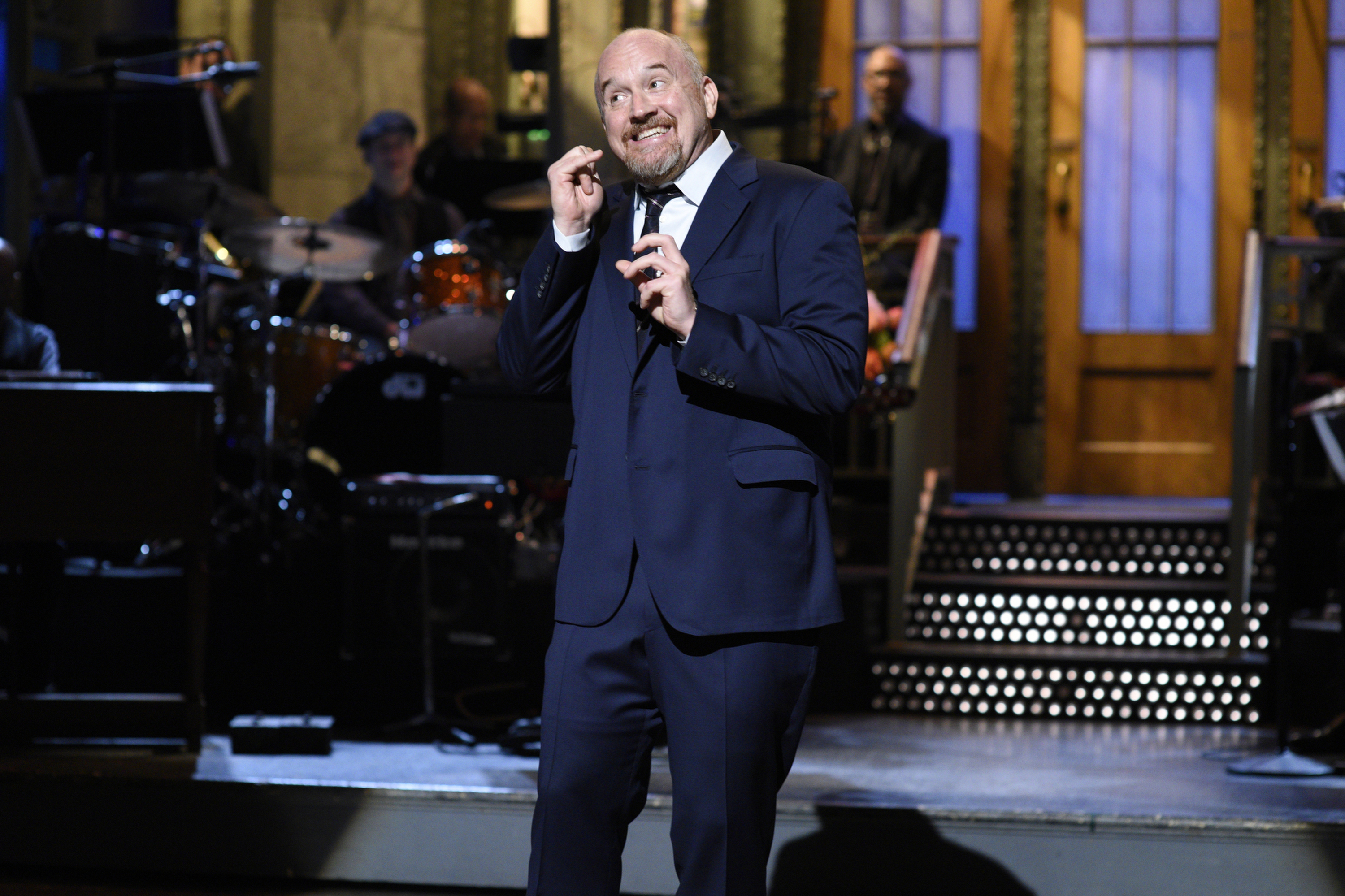 Louis C.K. performs his monologue on "Saturday Night Live" on April 8, 2017. | Source: Getty Images