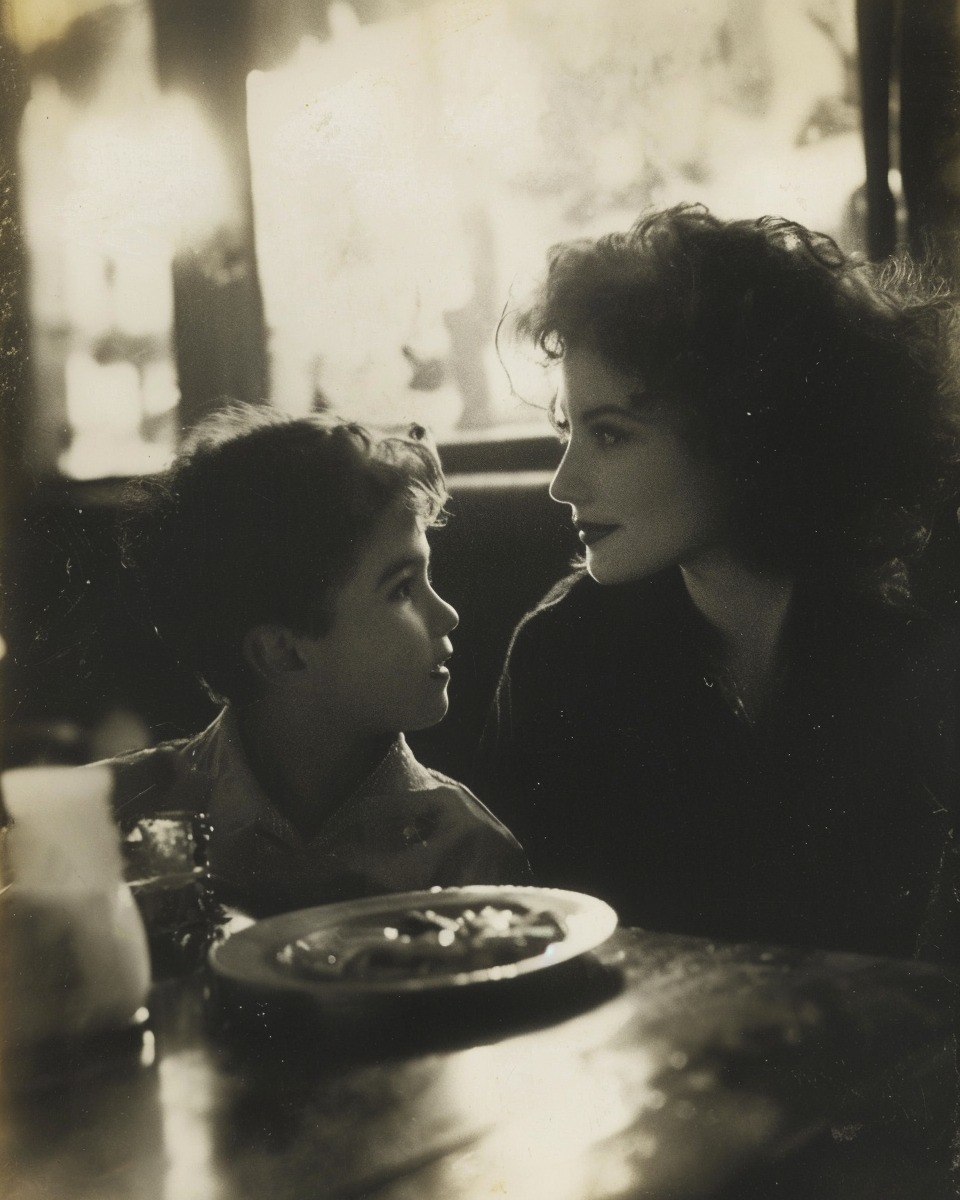 A woman and a boy at a restaurant | Source: Midjourney