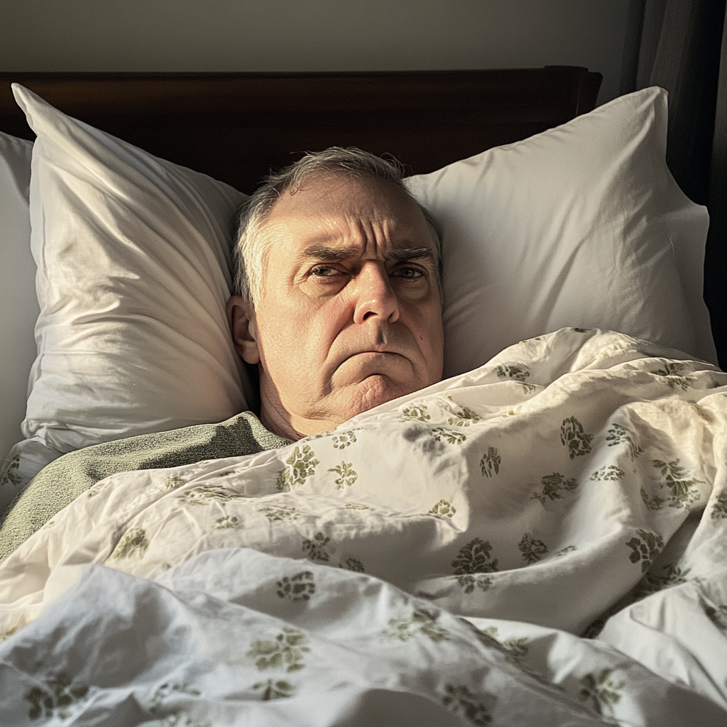 A grumpy man in his bed | Source: Midjourney