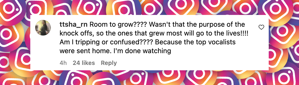 A "The Voice" fan comments on Snoop Dogg's choice during the playoffs, posted on November 26, 2024 | Source: Instagram/nbcthevoice