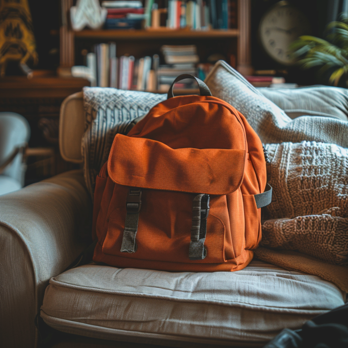 A backpack lying on a sofa | Source: Midjourney