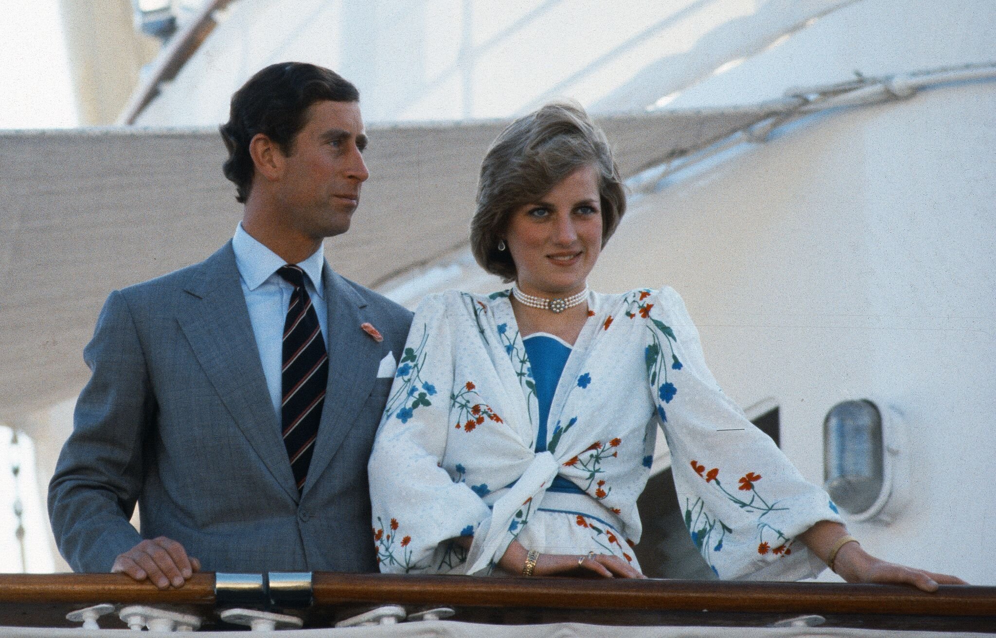  Diana, Princess of Wales and Prince Charles, Prince of Wales stand on the deck of the Royal Yacht Britannia at the start of their honeymoon  | Getty Images