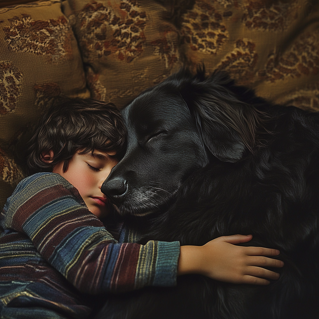 A boy hugging his dog | Source: Midjourney