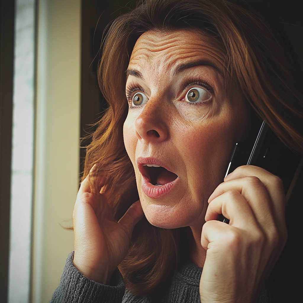 A shocked woman on the phone | Source: Midjourney