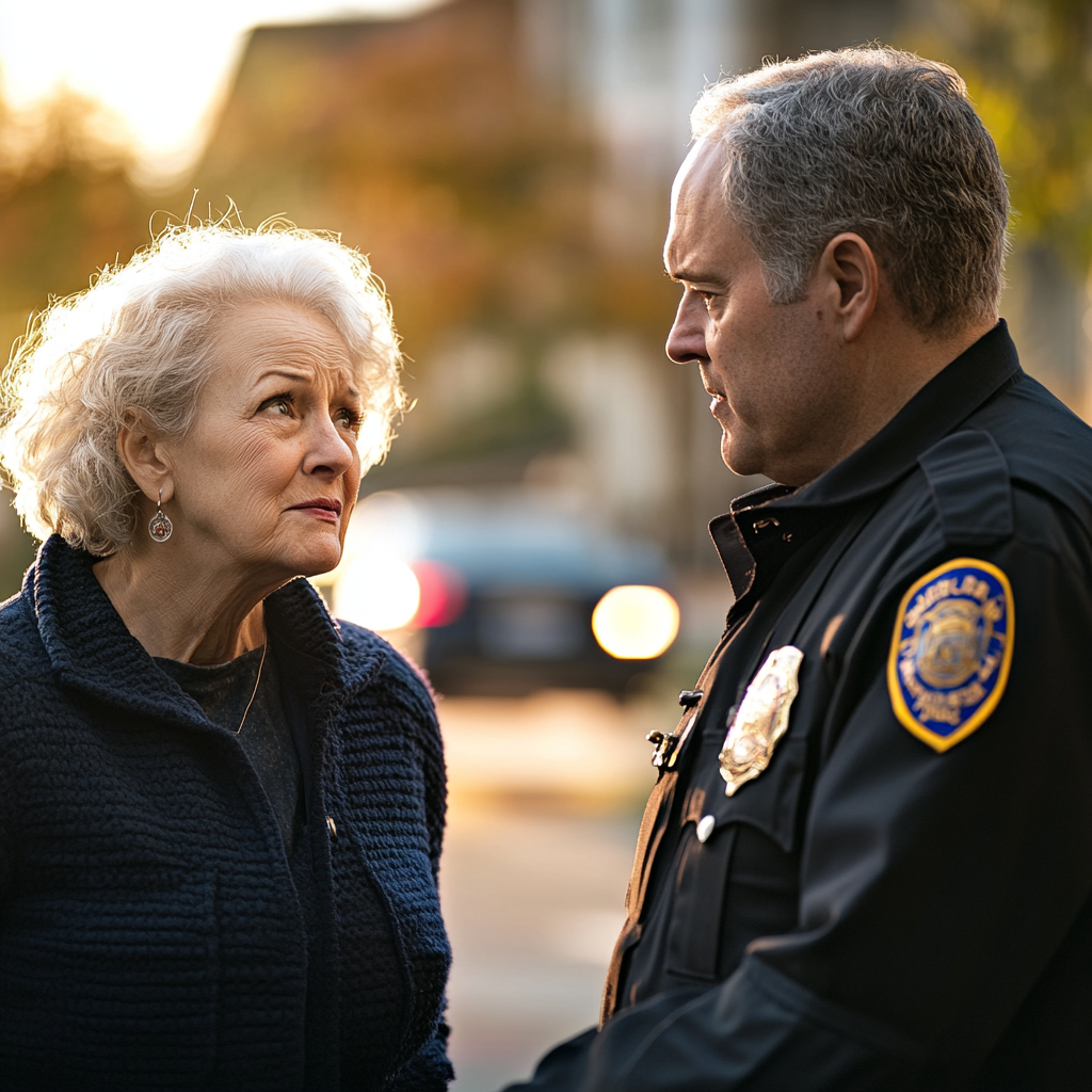 A police officer talking to a woman | Source: Midjourney