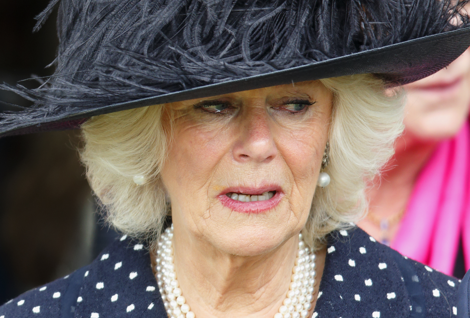 Queen Camilla after attending her brother's funeral on May 1, 2014, in Dorset, England. | Source: Getty Images