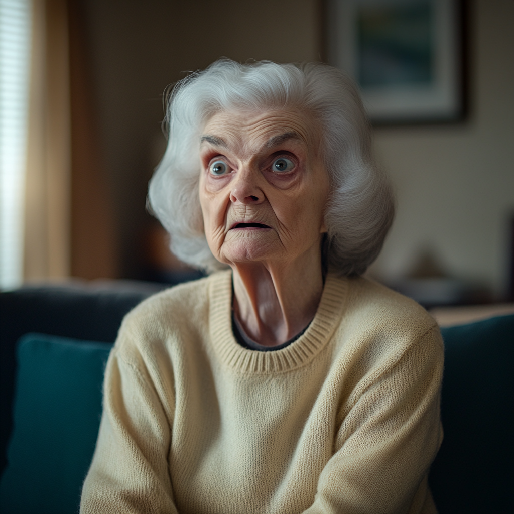 An extremely shocked elderly woman | Source: Midjourney