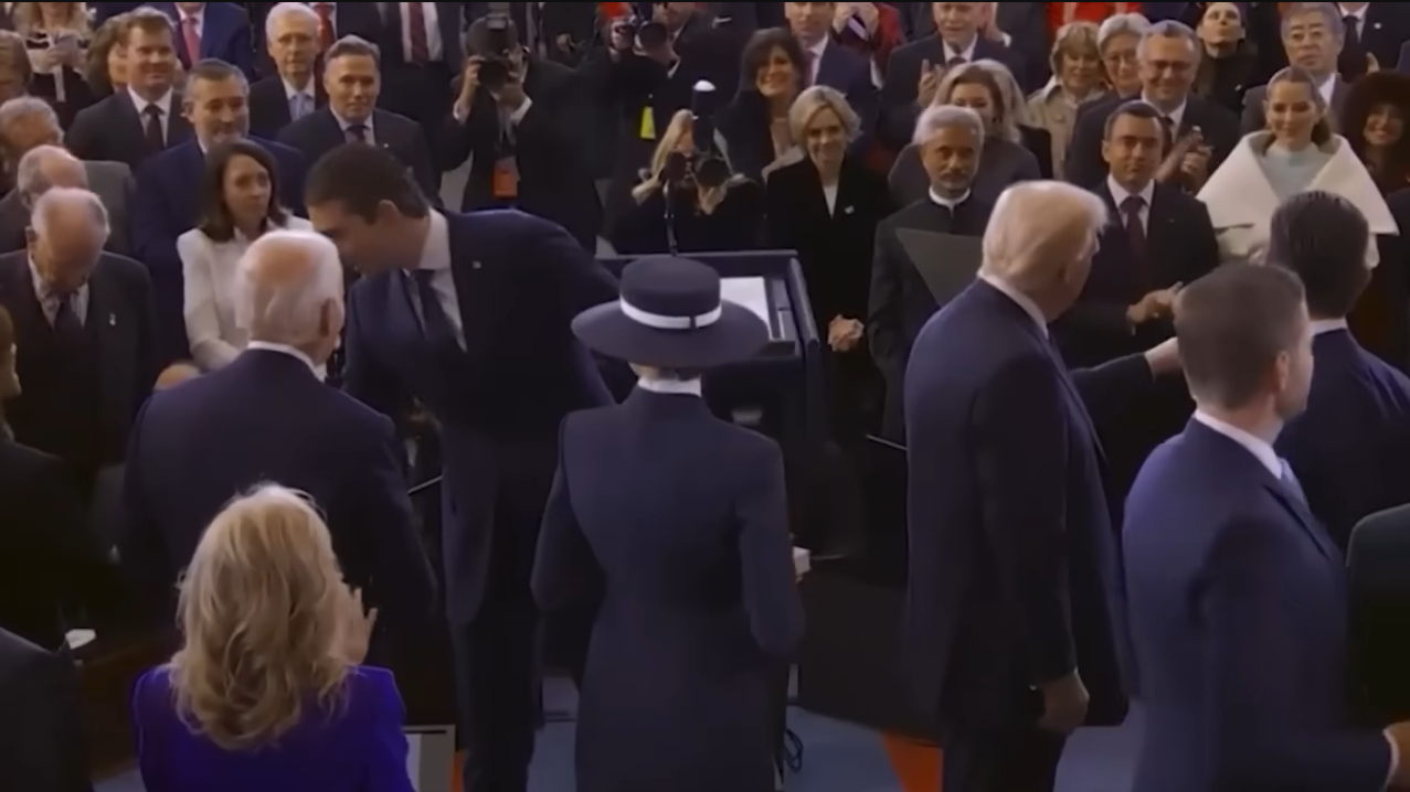 Barron Trump shakes hands with Kamala Harris during the inauguration of President Donald Trump in January 2025 | Source: YouTube/@nypost