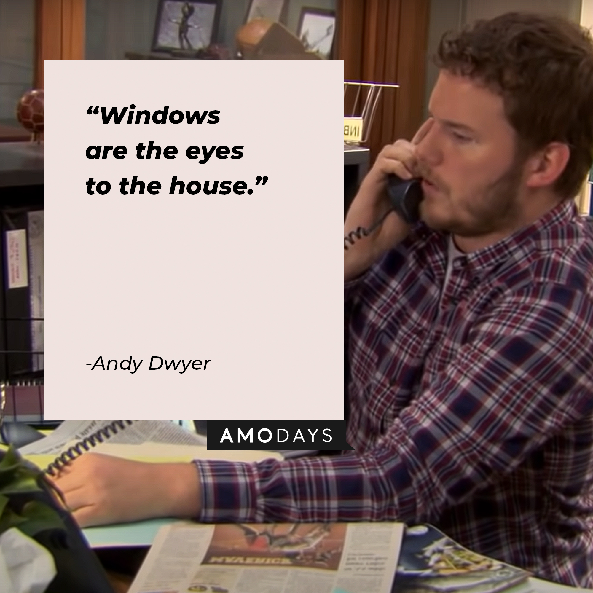 A picture of Andy Dwyer with his quote: “Windows are the eyes to the house." | Source: youtube.com/ParksandRecreation
