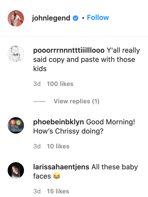 Fans' comments on Chrissy Teigen's post. | Source: Instagram/chrissyteigen