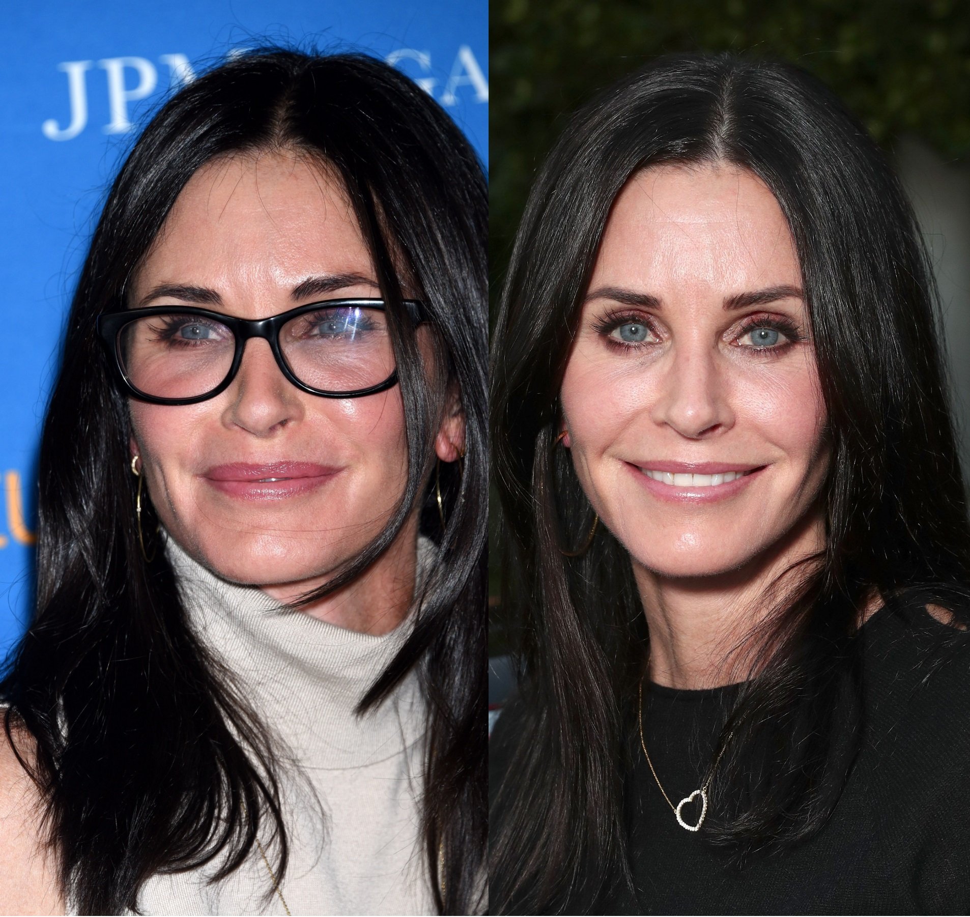Courteney Cox antes y después de quitarse el relleno de labios (Los Ángeles, 2016 / Beverly Hills, 2017) | Foto: Shutterstock/Getty Images