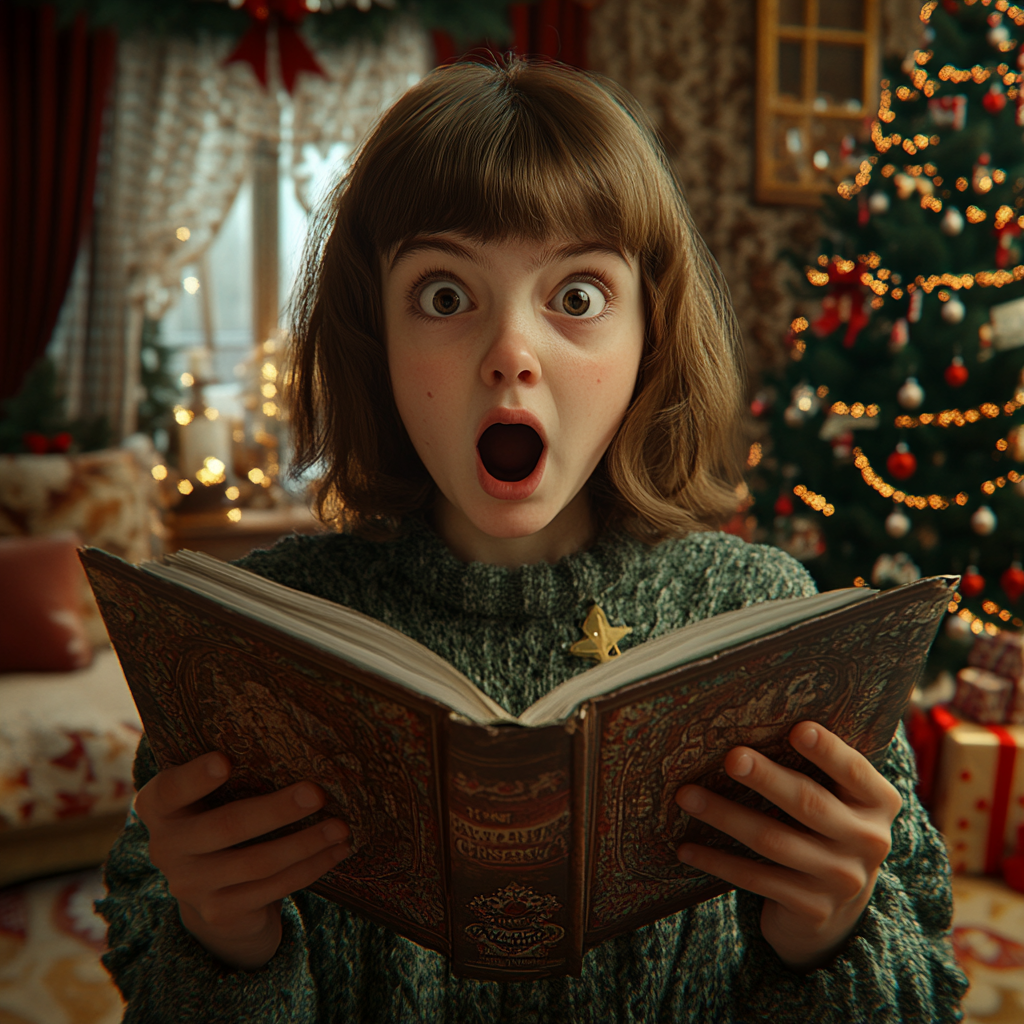 A stunned teenage girl holding a songbook | Source: Midjourney