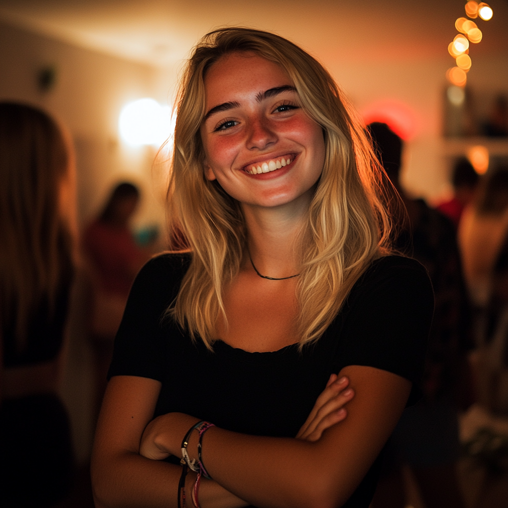 A smiling woman at a party | Source: Midjourney