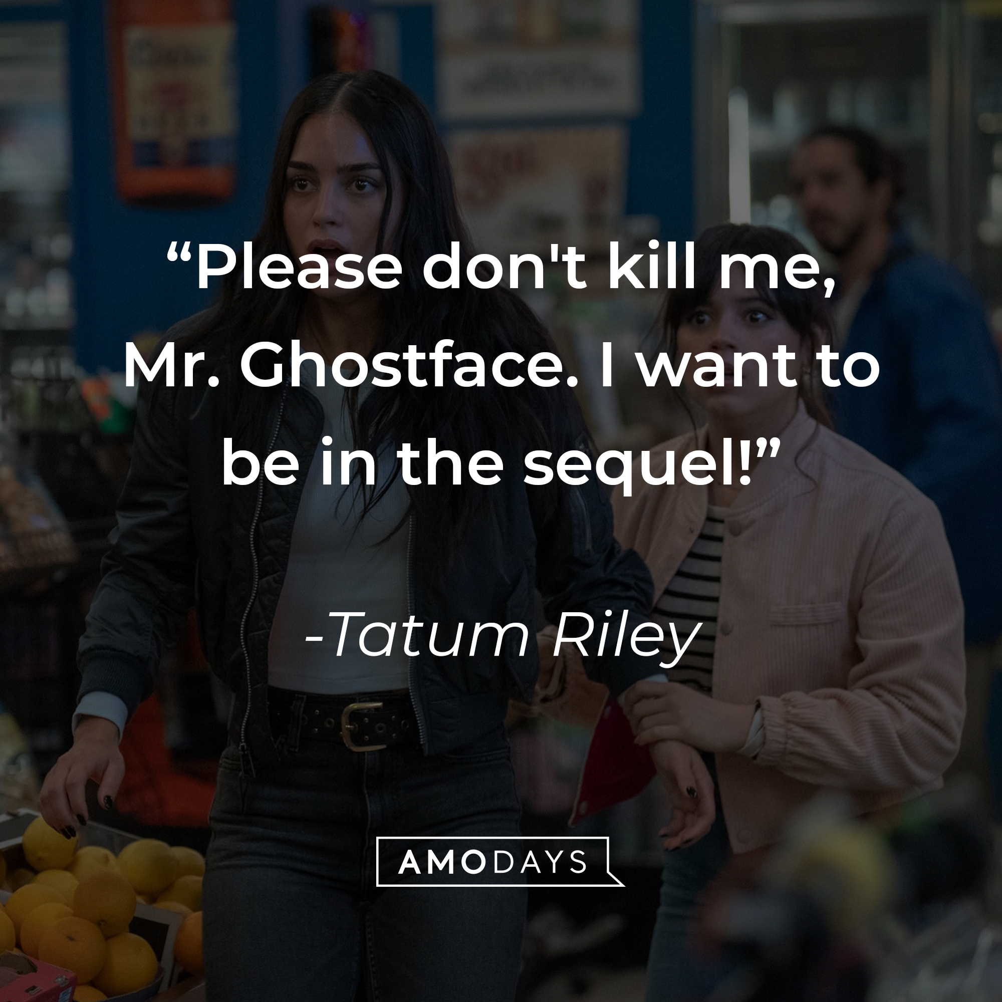 A photo from "Scream 6" with the quote, "Please don't kill me, Mr. Ghostface. I want to be in the sequel!" | Source: Facebook/ScreamMovies