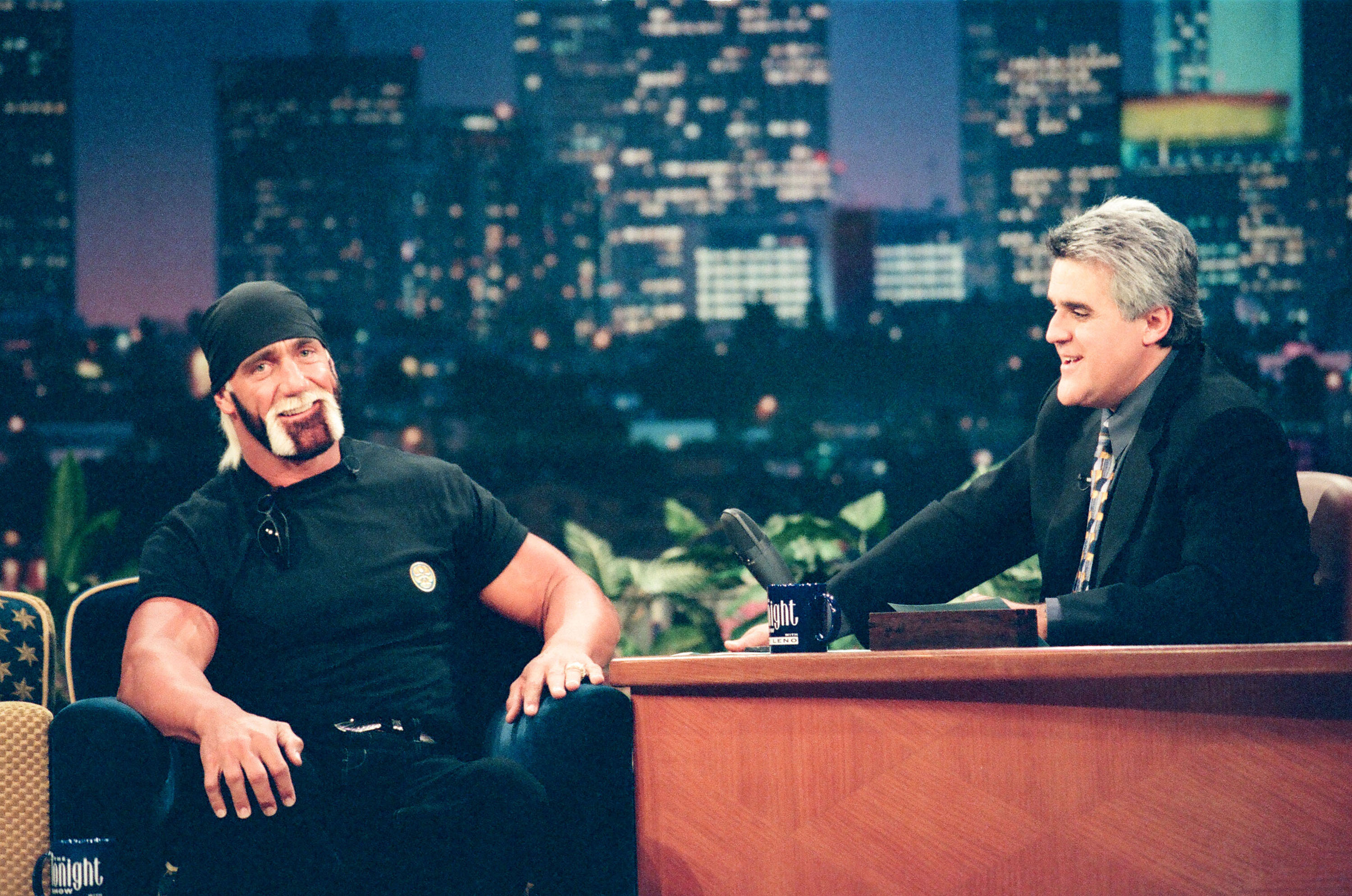 Hulk Hogan during an interview with host Jay Leno on November 26, 1998. | Source: Getty Images
