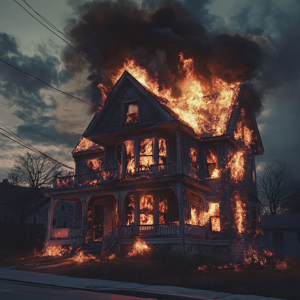 A house on fire | Source: Midjourney