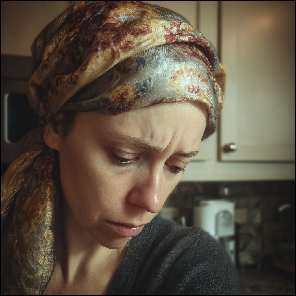 An upset woman standing in a kitchen | Source: Midjourney