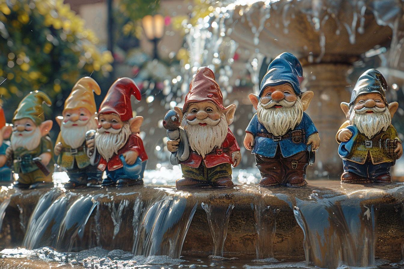 Gnome figurines on a fountain | Source: Midjourney