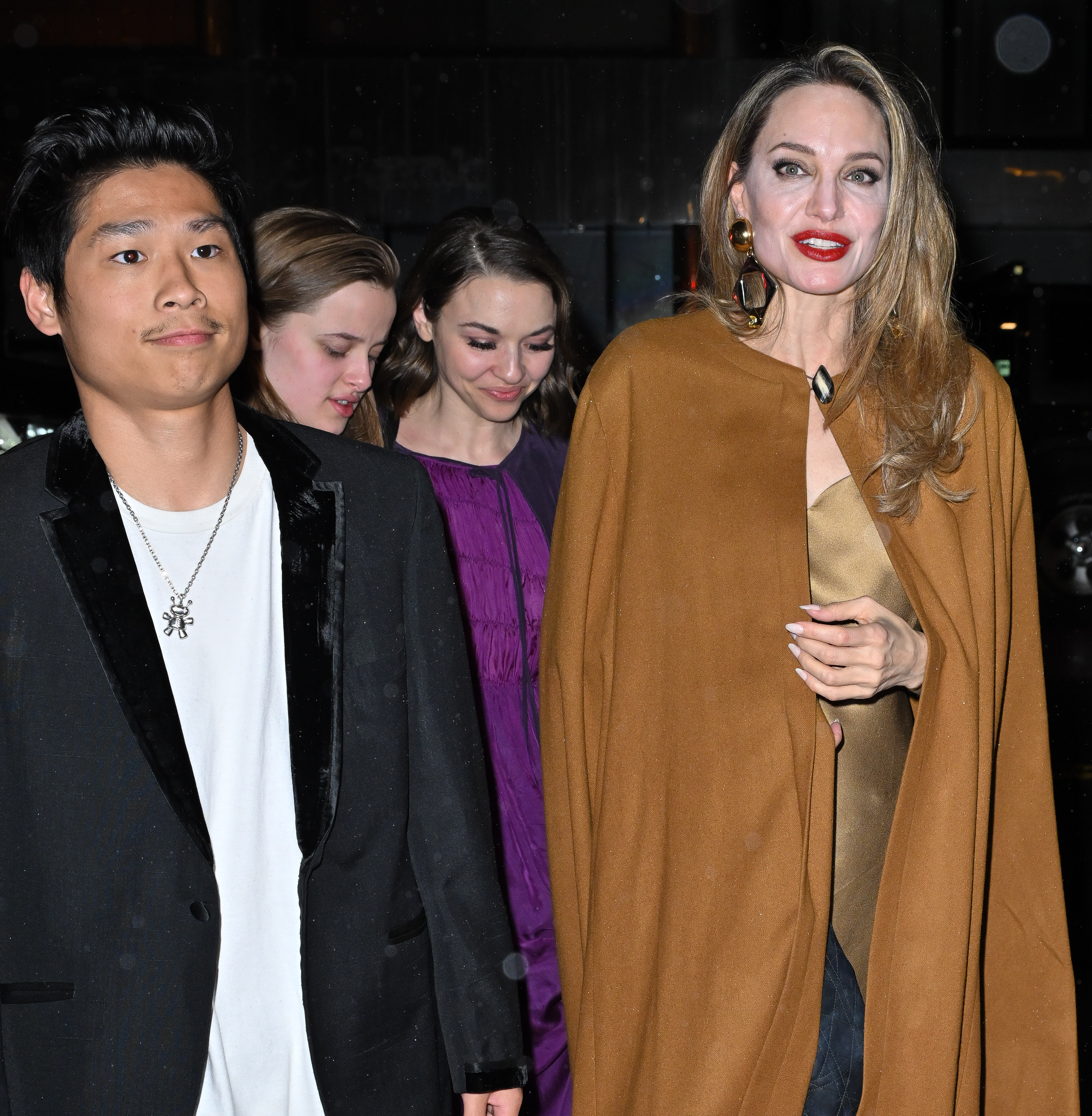 Pax Jolie-Pitt, and Angelina Jolie arrive at Cipriani 42nd Street in New York City on April 11, 2024 | Source: Getty Images