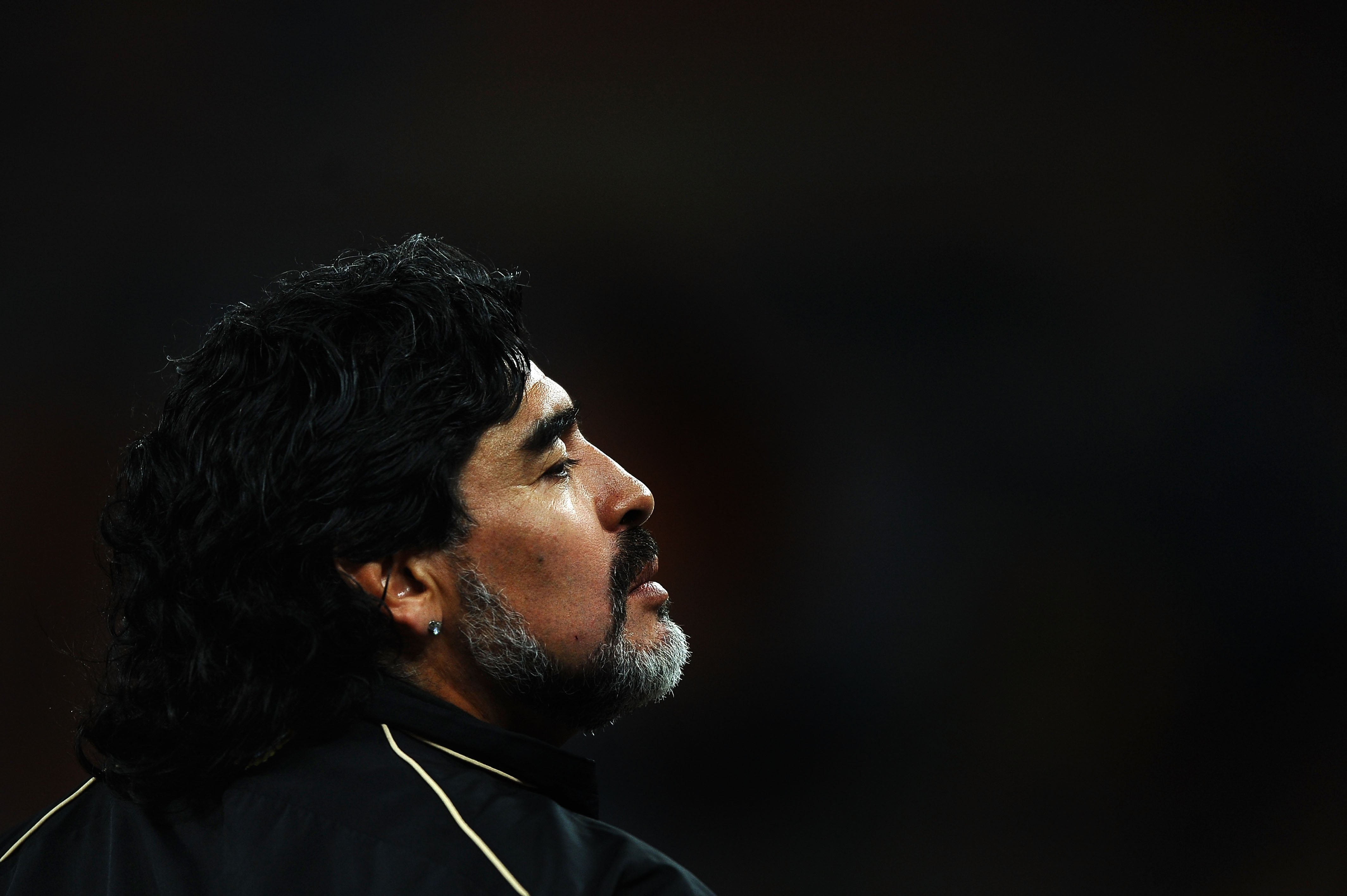 Diego Maradona at the 2010 FIFA World Cup South Africa Round of Sixteen match between Argentina and Mexico at Soccer City Stadium on June 27, 2010 in Johannesburg, South Africa. | Photo by Laurence Griffiths/Getty Images