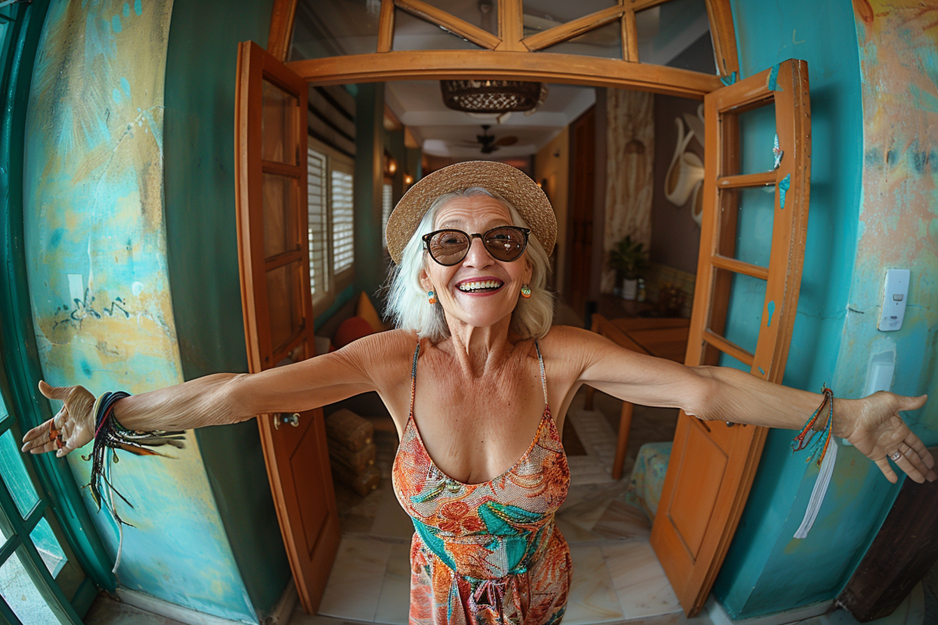 Old woman with arms wide open | Source: Midjourney