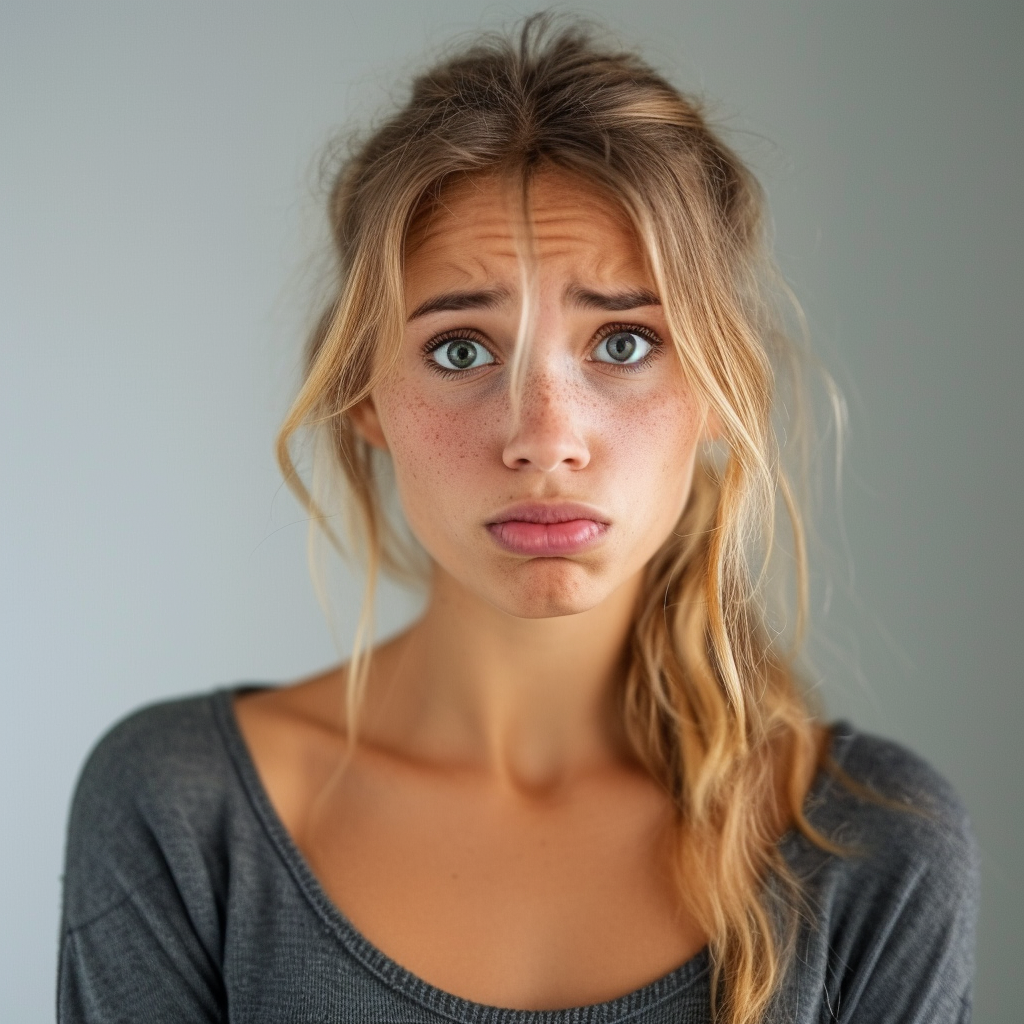 A close-up of a concerned woman | Source: Midjourney