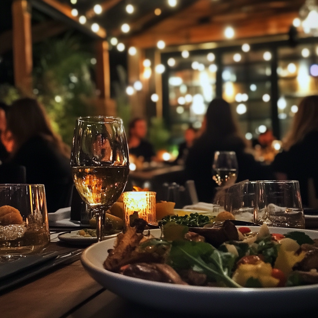 A table with food and drinks at a restaurant | Source: Midjourney