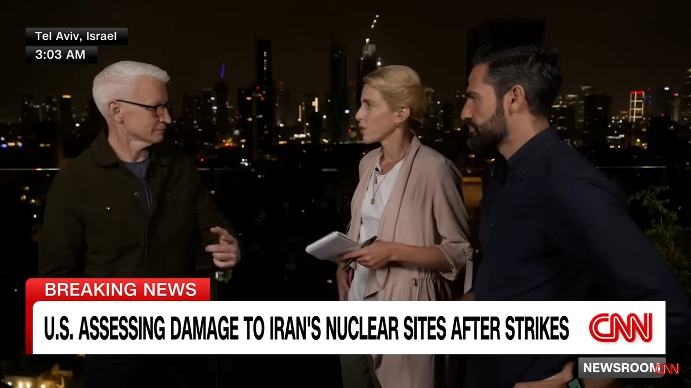 Anderson Cooper, Clarissa Ward, and Jeremy Diamond pictured during a live broadcast on June 23, 2025, in Tel Aviv, Israel. | Source: YouTube/CNN