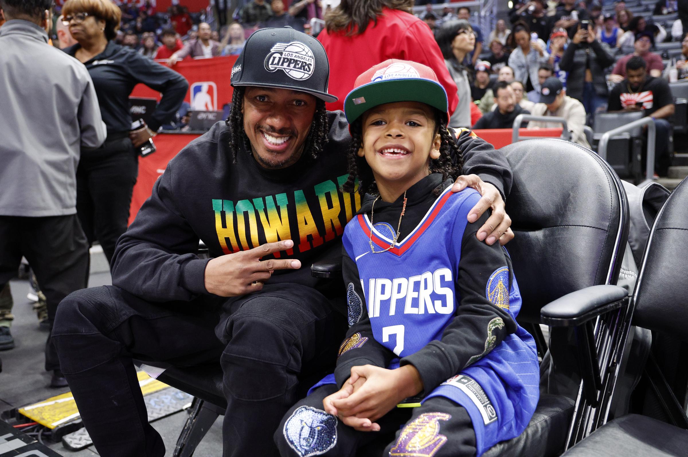 Nick Cannon and his son Golden attend a game at Crypto.com Arena in Los Angeles, California on April 5, 2024. | Source: Getty Images